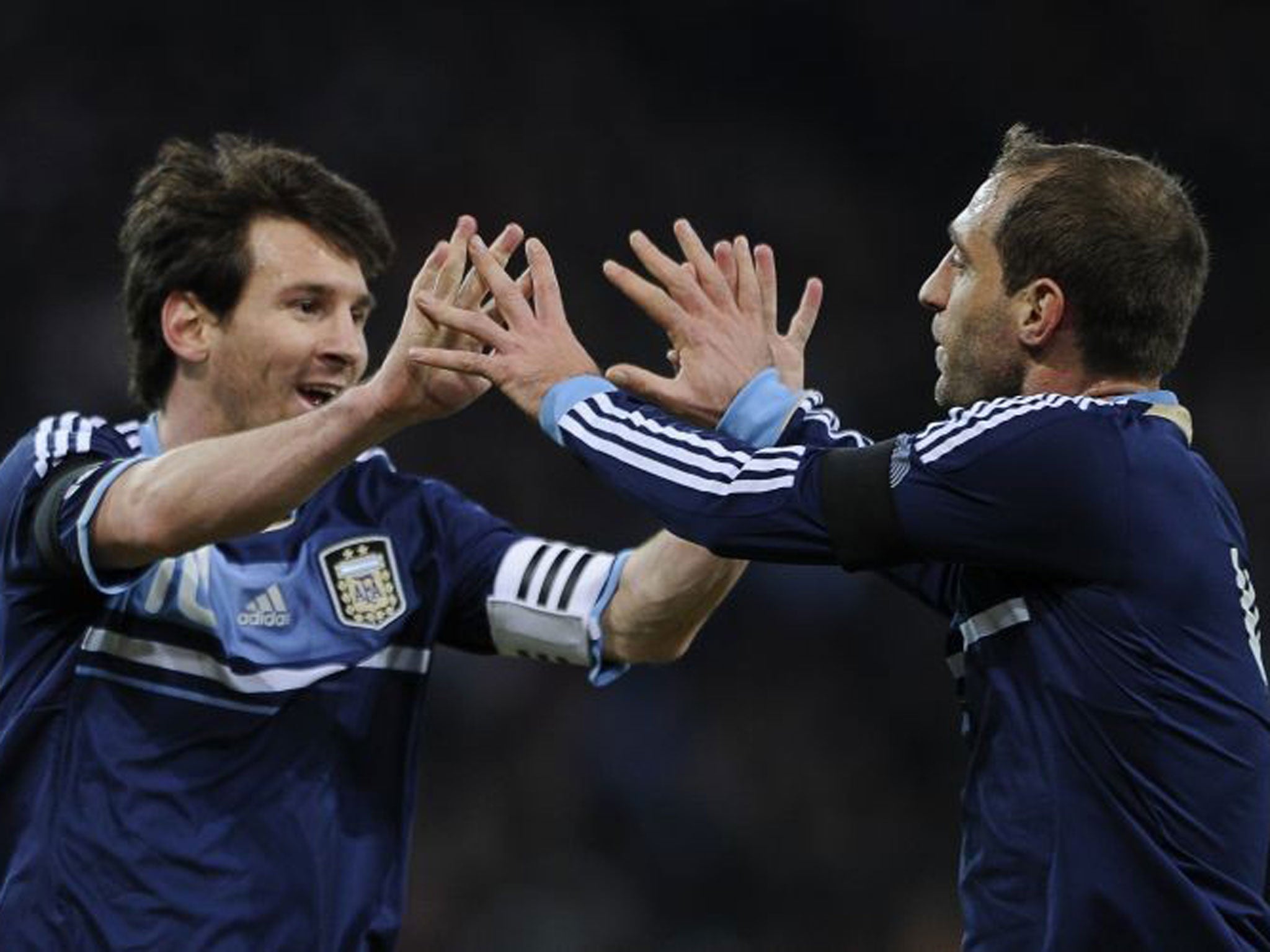 Hand it to him: Zabaleta (right) said he did not think Lionel Messi would be ‘that’ good until he saw him play for the Argentina U-20s