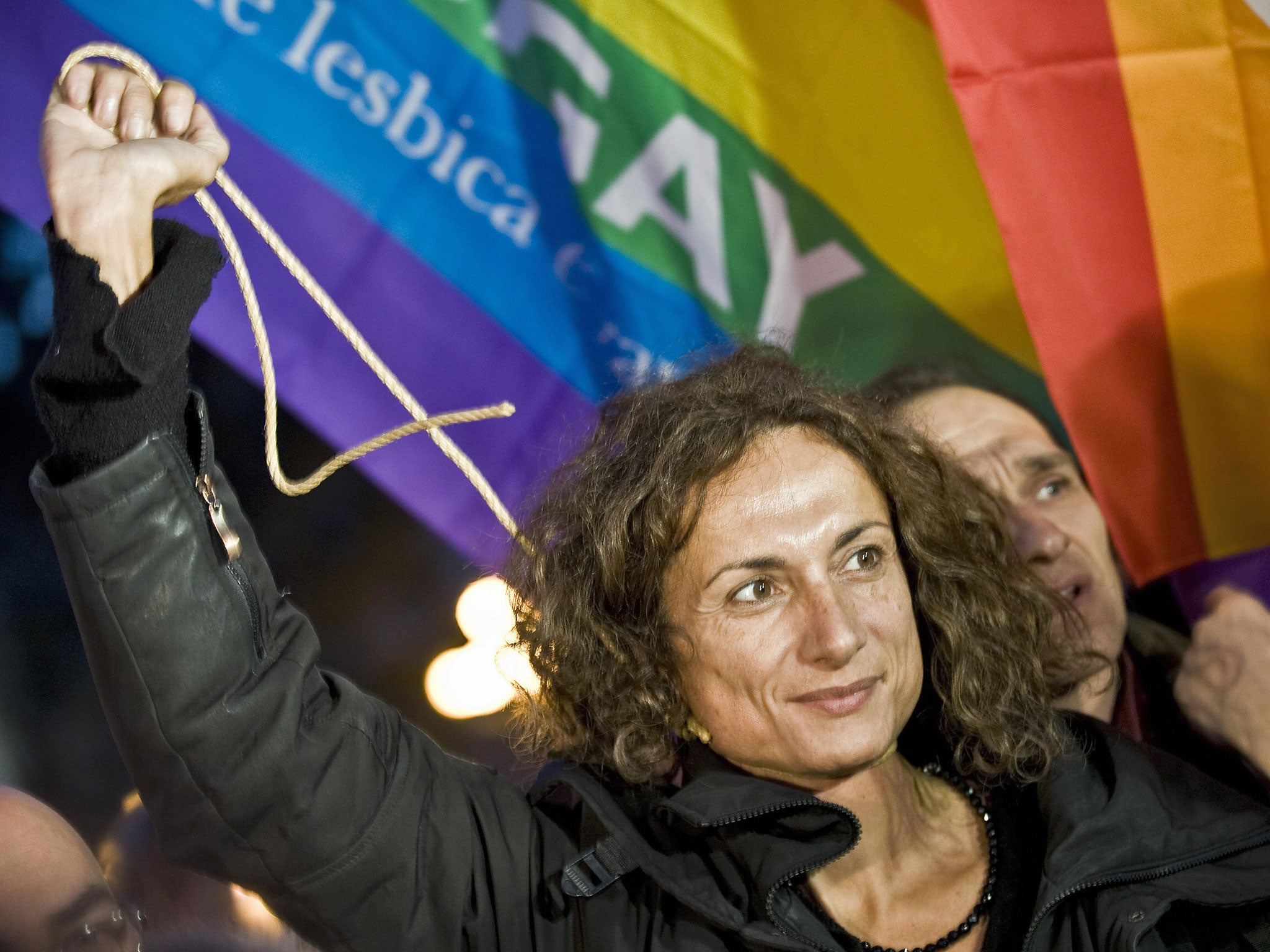 A 2008 image showing the then-Italian MP Vladimir Luxuria taking part in a sit-in at St Peter's Square in the Vatican