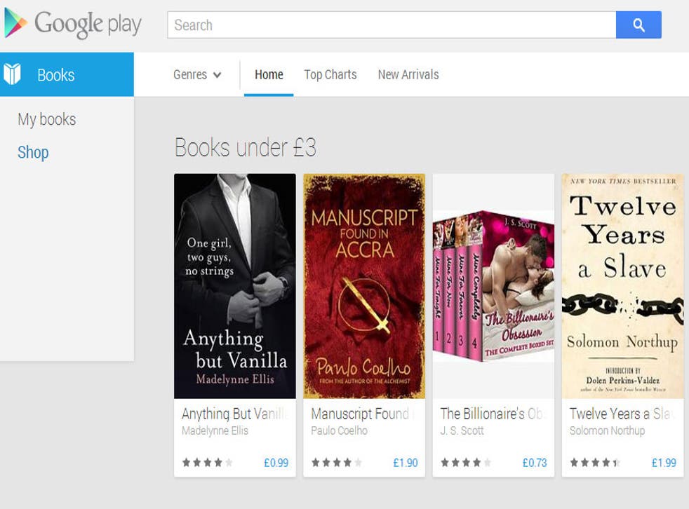 A screenshot of the book section of Google's play store, showing four best-sellers, two of which are erotic fiction.