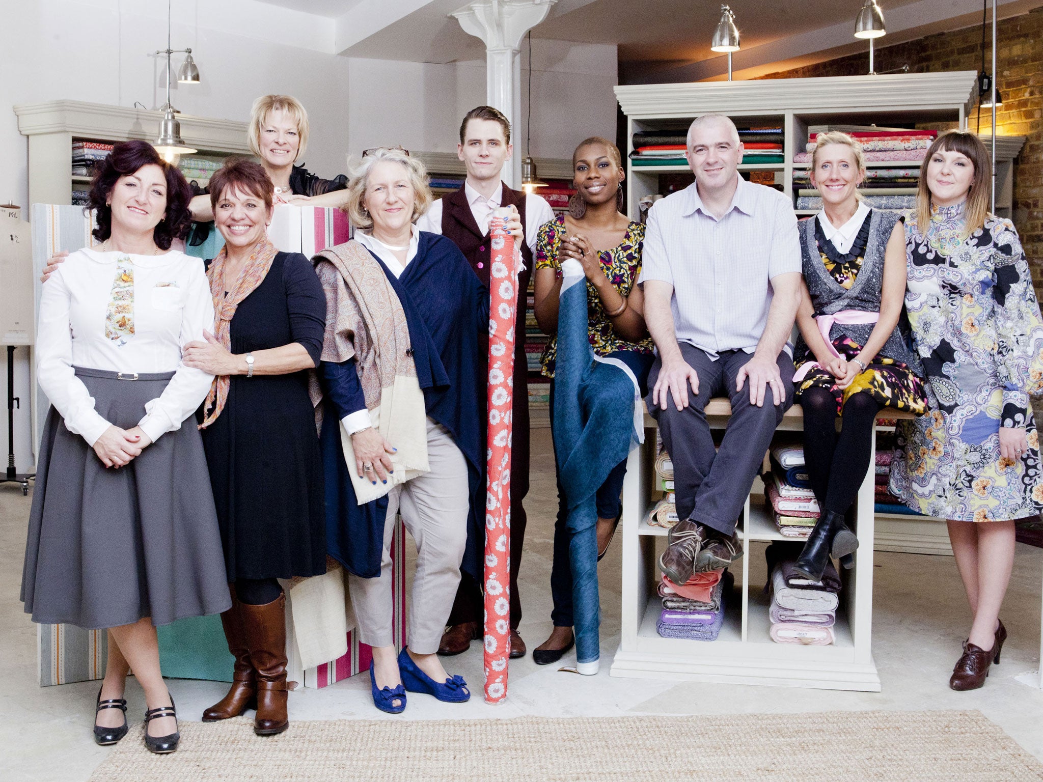 Julie, Lynda, Heather, Cerina, Simon, Chinelo, David, Tamara, Jenni are competing in the new series of The Great British Sewing Bee