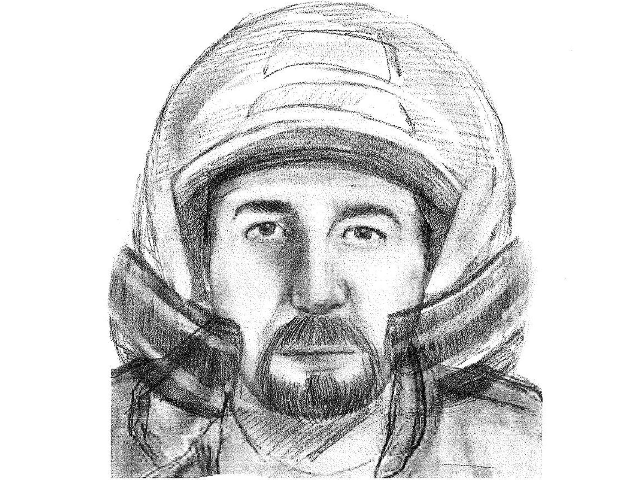 An artist's impression of the motorcyclist seen close to the murder scene
