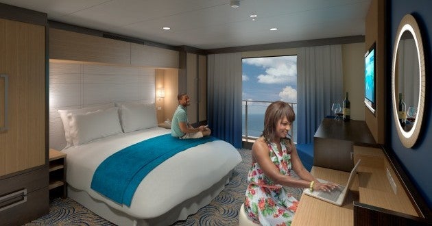 'Virtual balcony staterooms' use real time footage from the bow and stern of the ship, complete with audio.