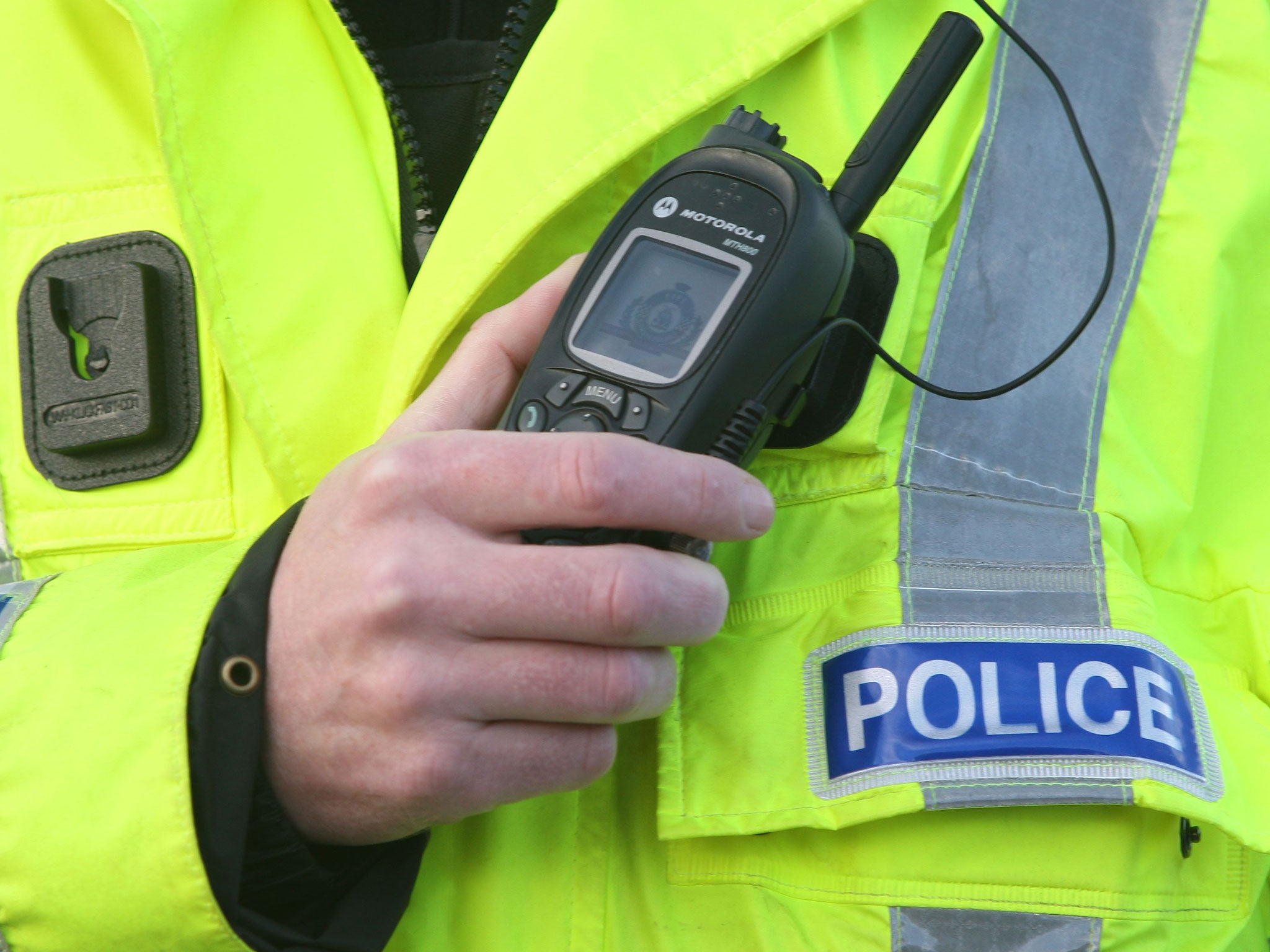 Two police officers are facing a misconduct inquiry after an abusive voicemail message was left on the phone of a woman who made a complaint of domestic violence.