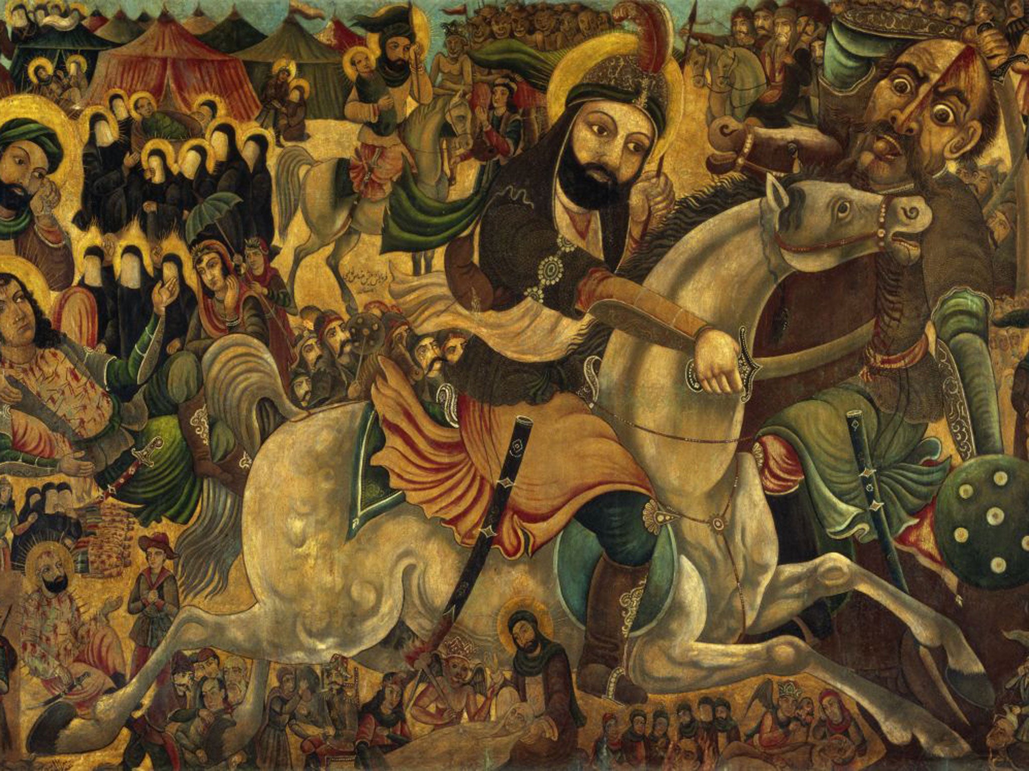 A painting of the Battle of Karbala in 680AD, in present day Iraq, which is remembered by both Sunnis and Shias
