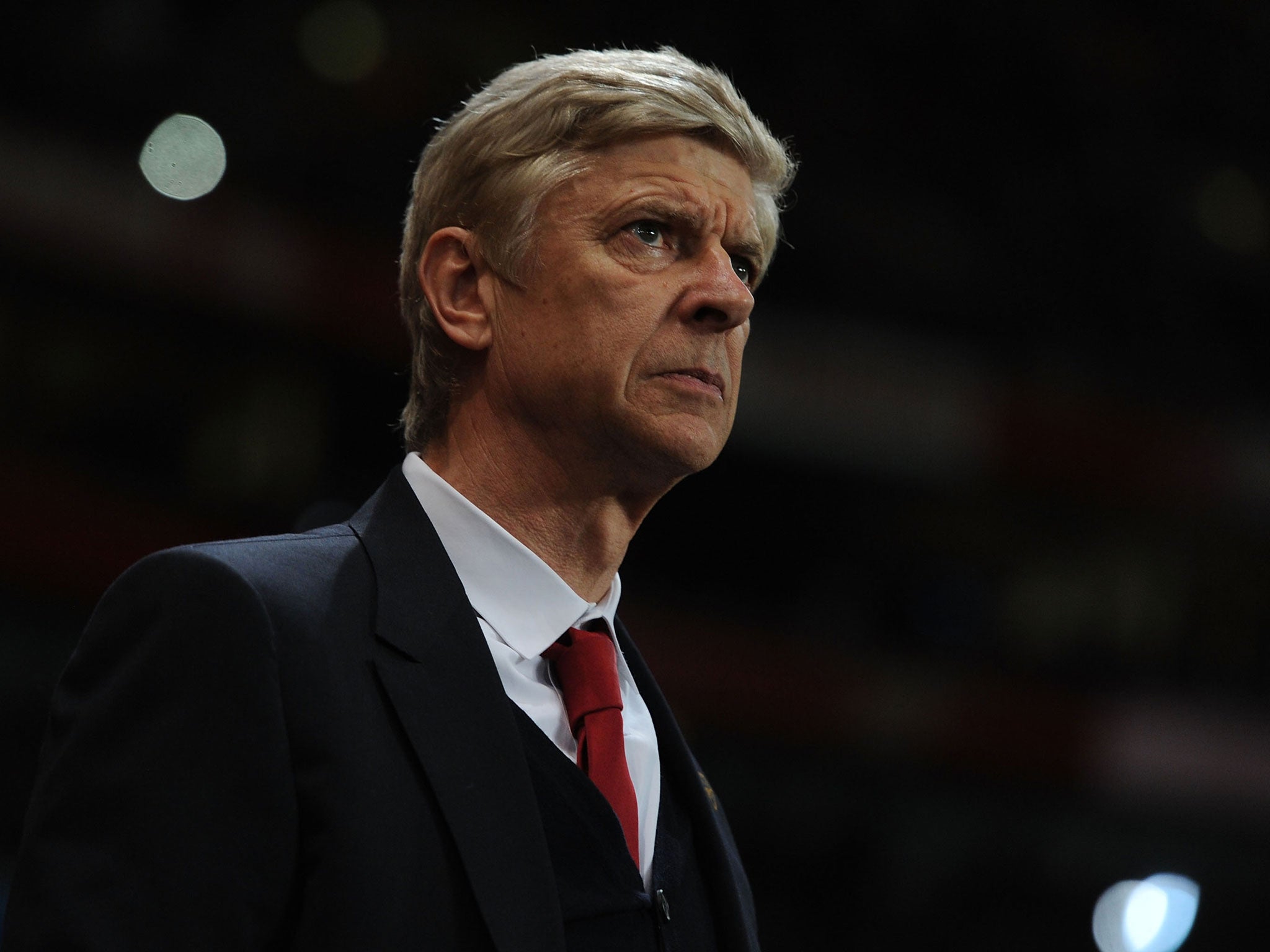 Arsene Wenger looks on from the sidelines during the 2-0 defeat by Bayern Munich