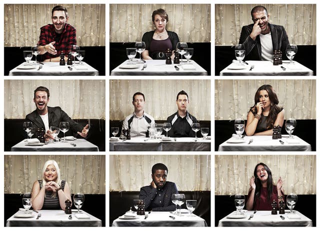 Eat you heart out: (left to right from top left) Josh, Sarah, Mostafa, Jon, Gary and Ben, Megan, Amie, Yemi and Charlotte in ‘First Dates’