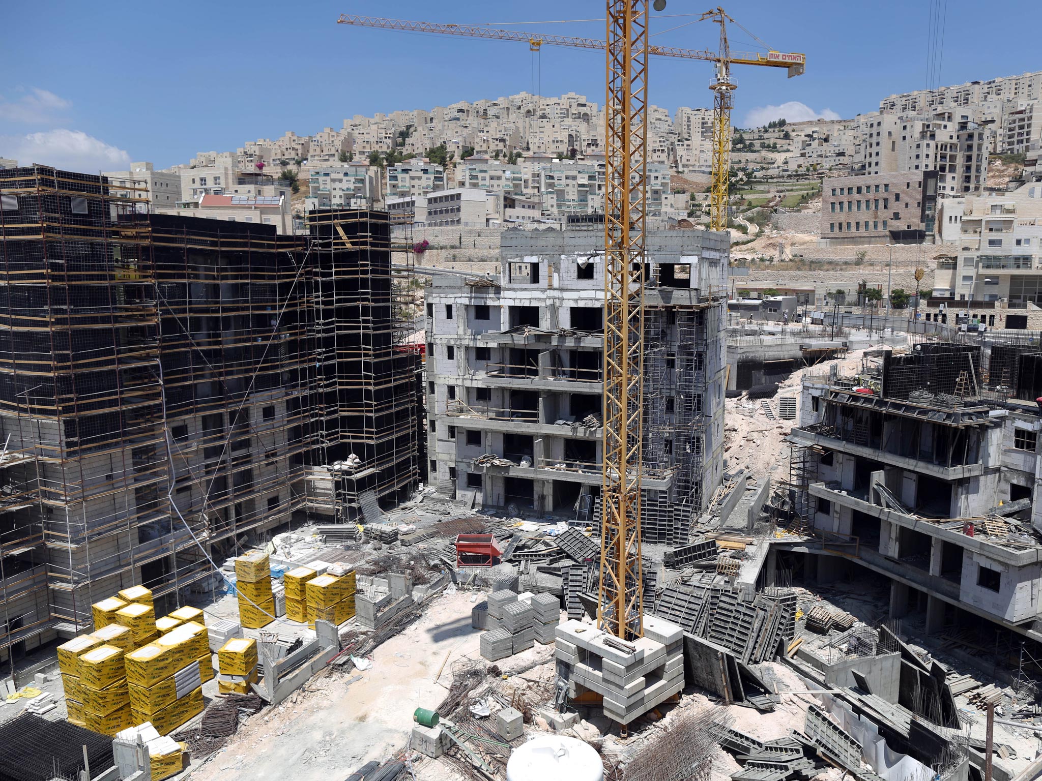 Construction works are continued for a new housing unit in the east Jerusalem neighbourhood of Har Homa, Israel