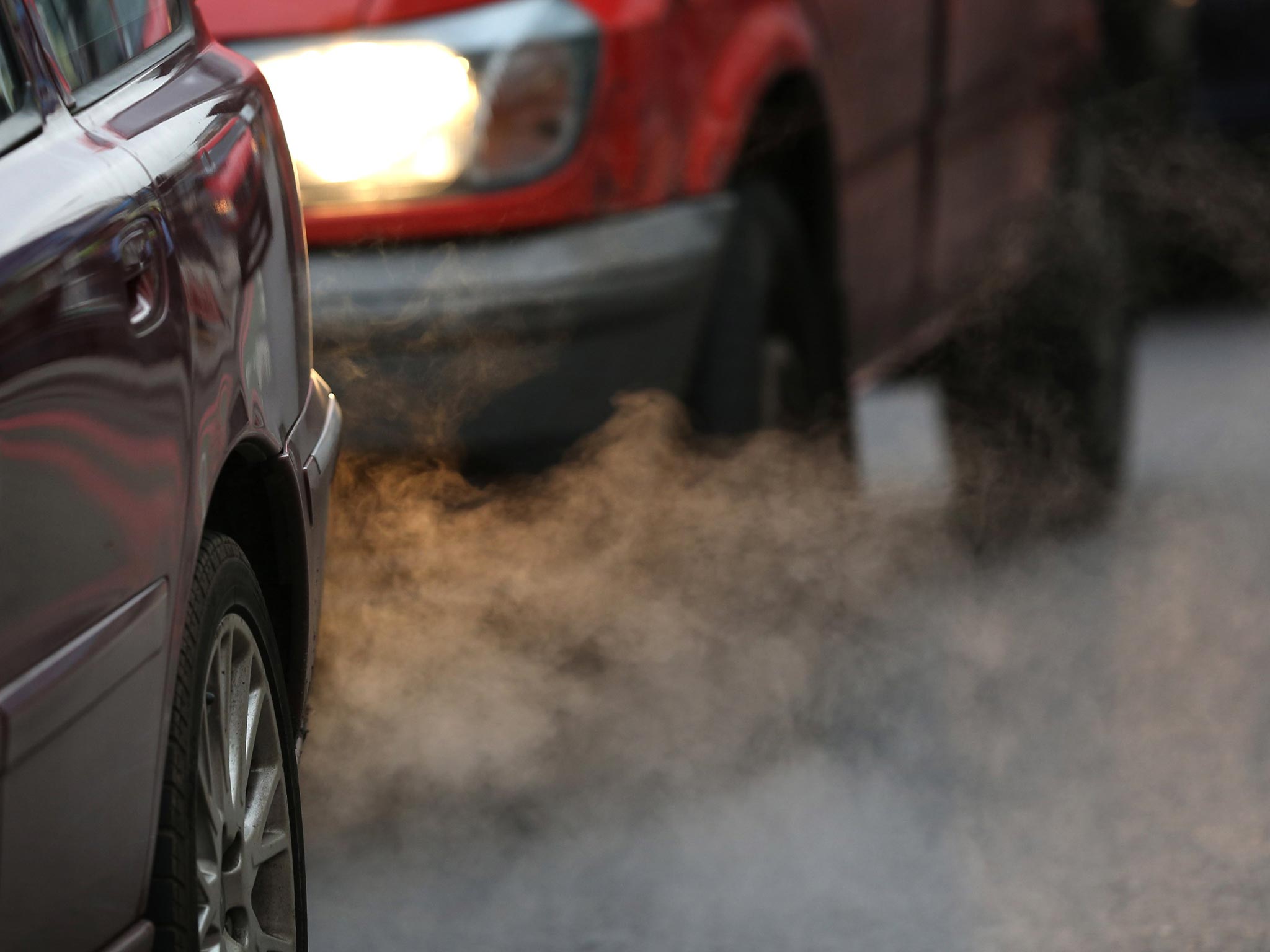 Exhaust fumes from a car in London