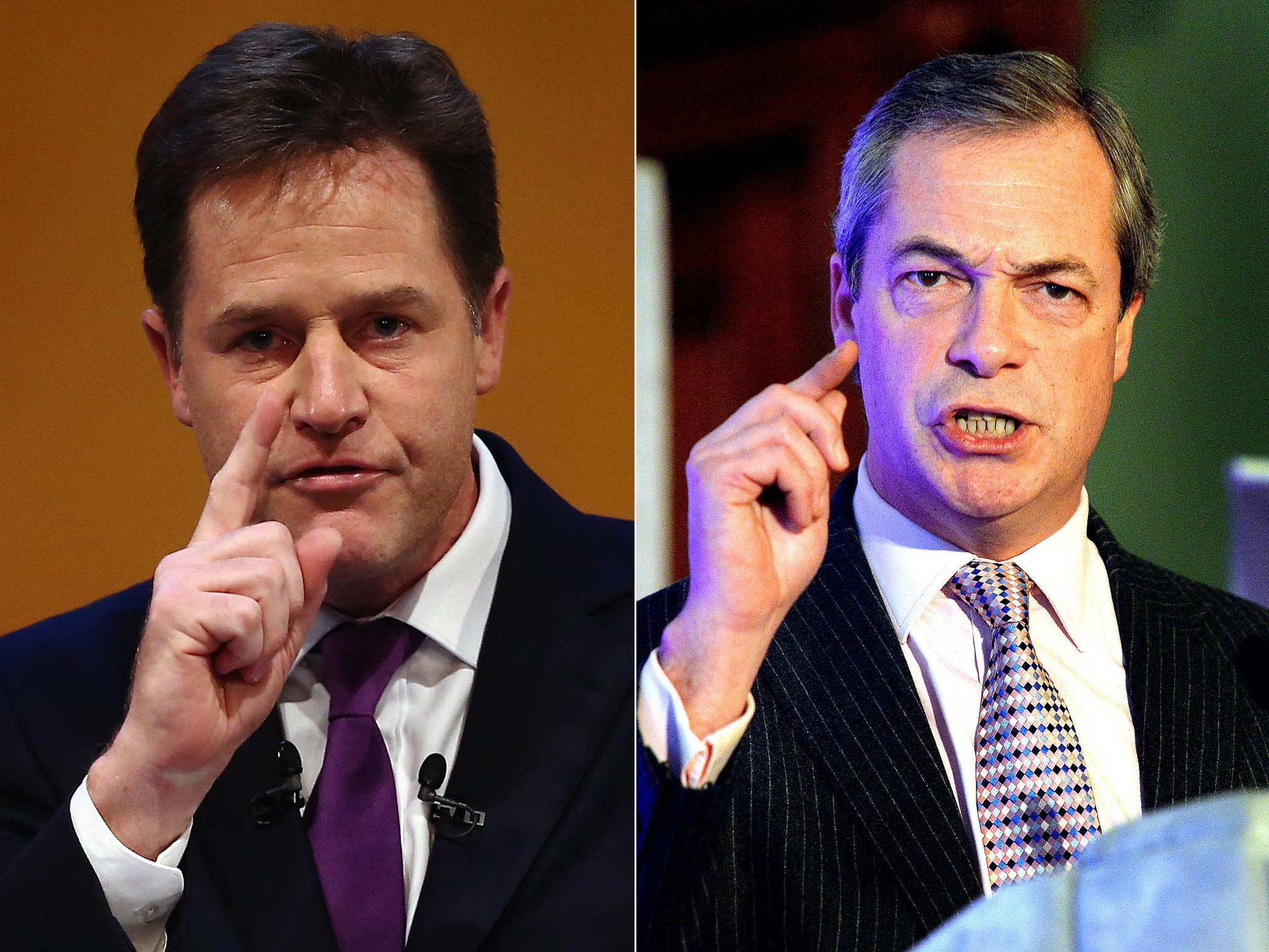Nick Clegg (left) had been calling for a televised debate with Ukip leader Nigel Farage