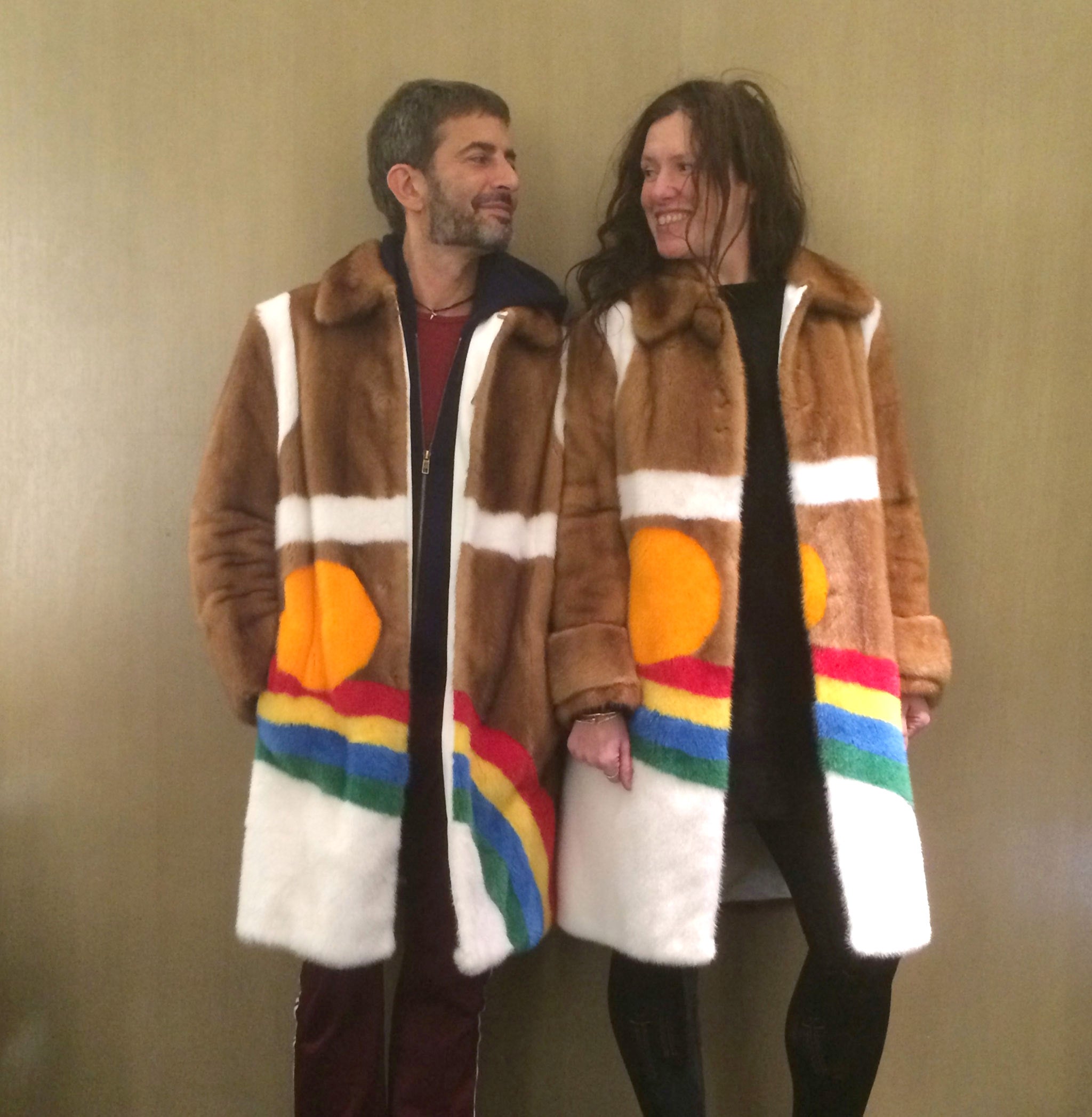 Marc Jacobs and Katie Grand in s/s 14 Prada coats