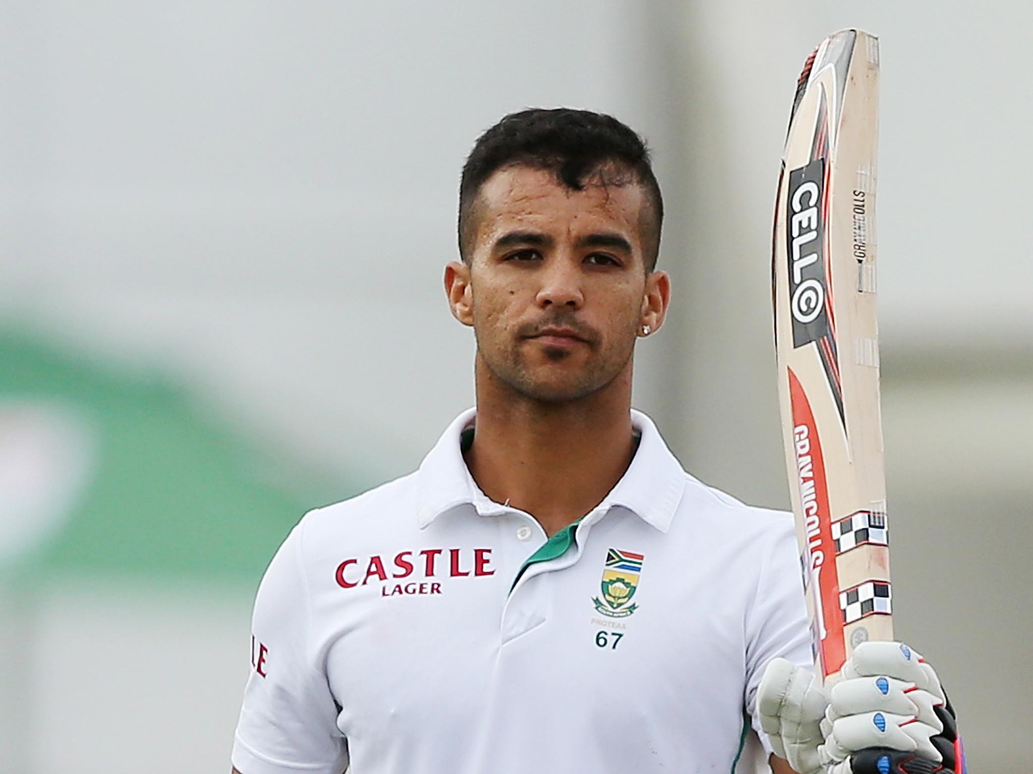 J P Duminy salutes his century as South Africa take a firm grip on the second Test against Australia in Port Elizabeth yesterday