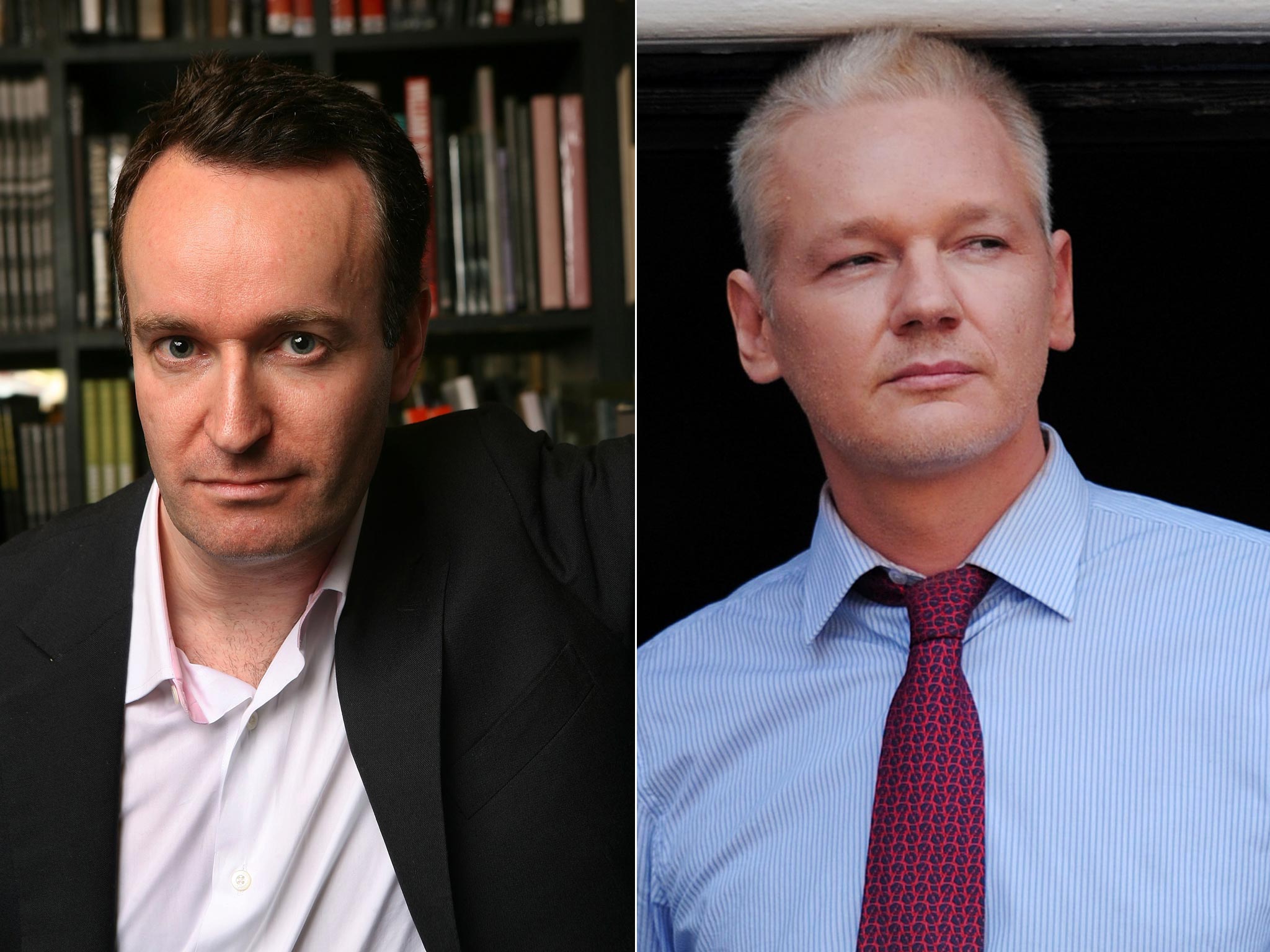 Ghost writer Andrew O'Hagan (left) and Julian Assange