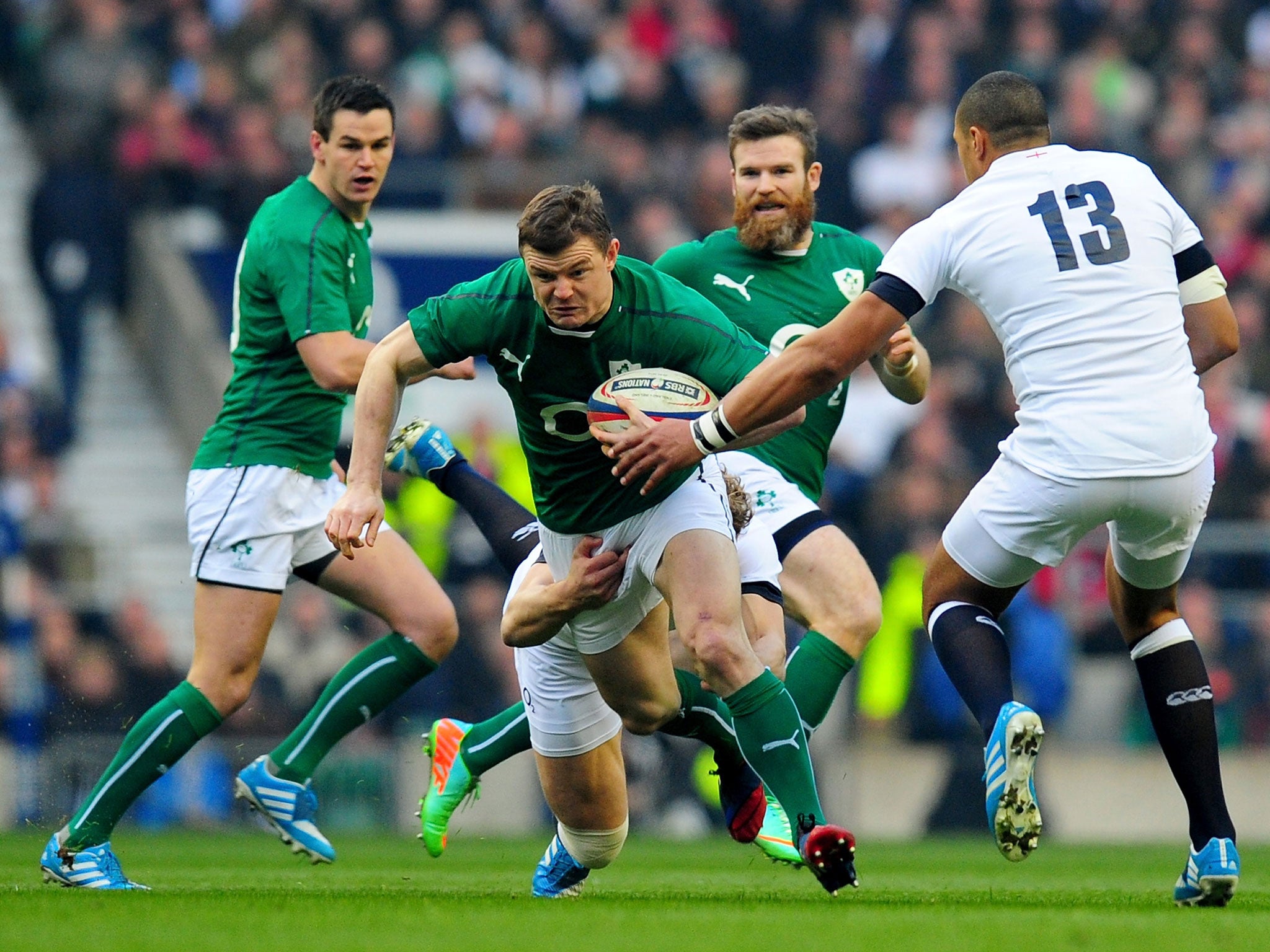 Brian O' Driscoll makes a break during the Six Nations match between England and Ireland