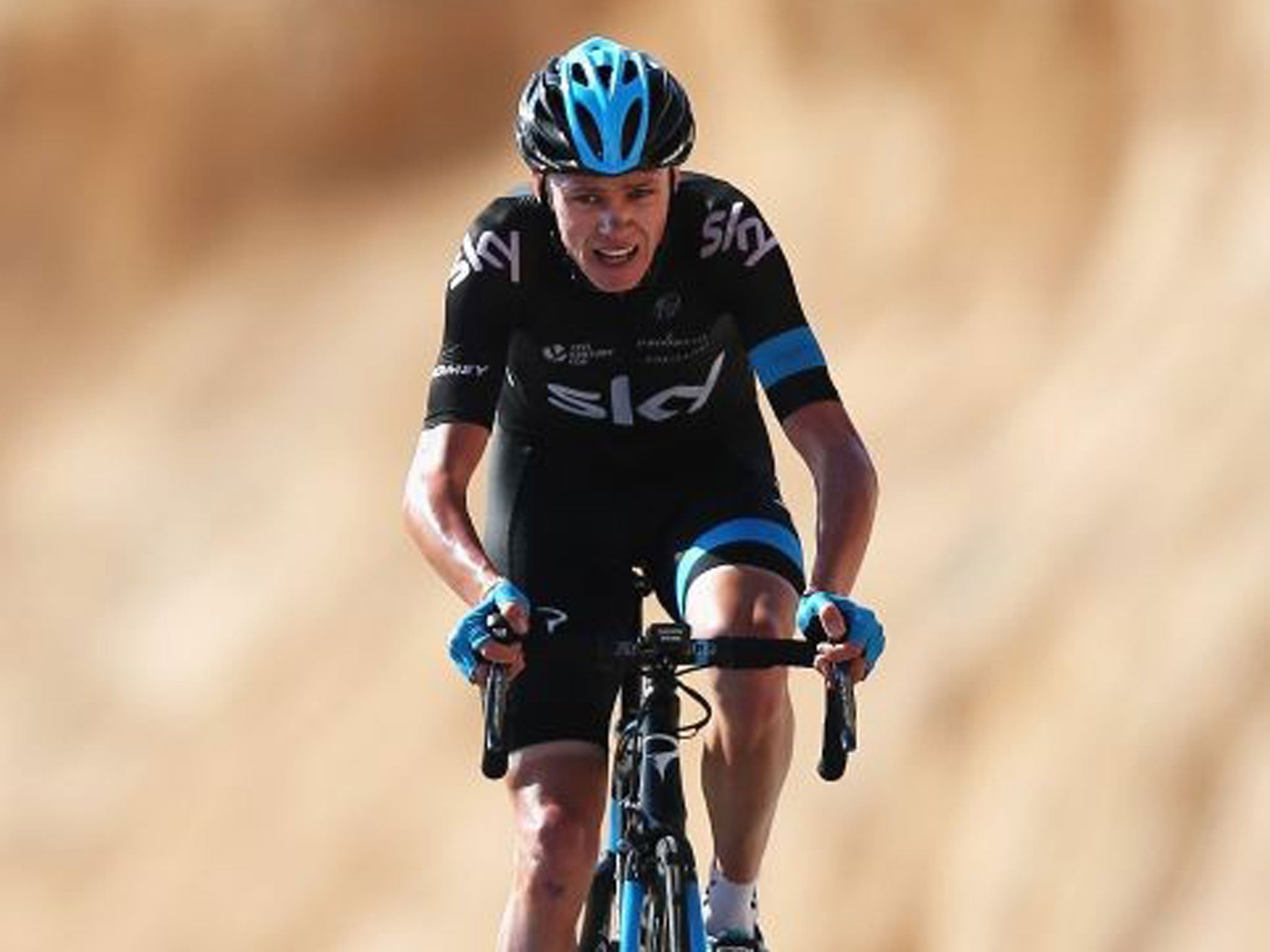 Home alone: Team Sky’s Chris Froome approaches the finish to win stage five of the Tour of Oman yesterday. The tour concludes today in Muscat