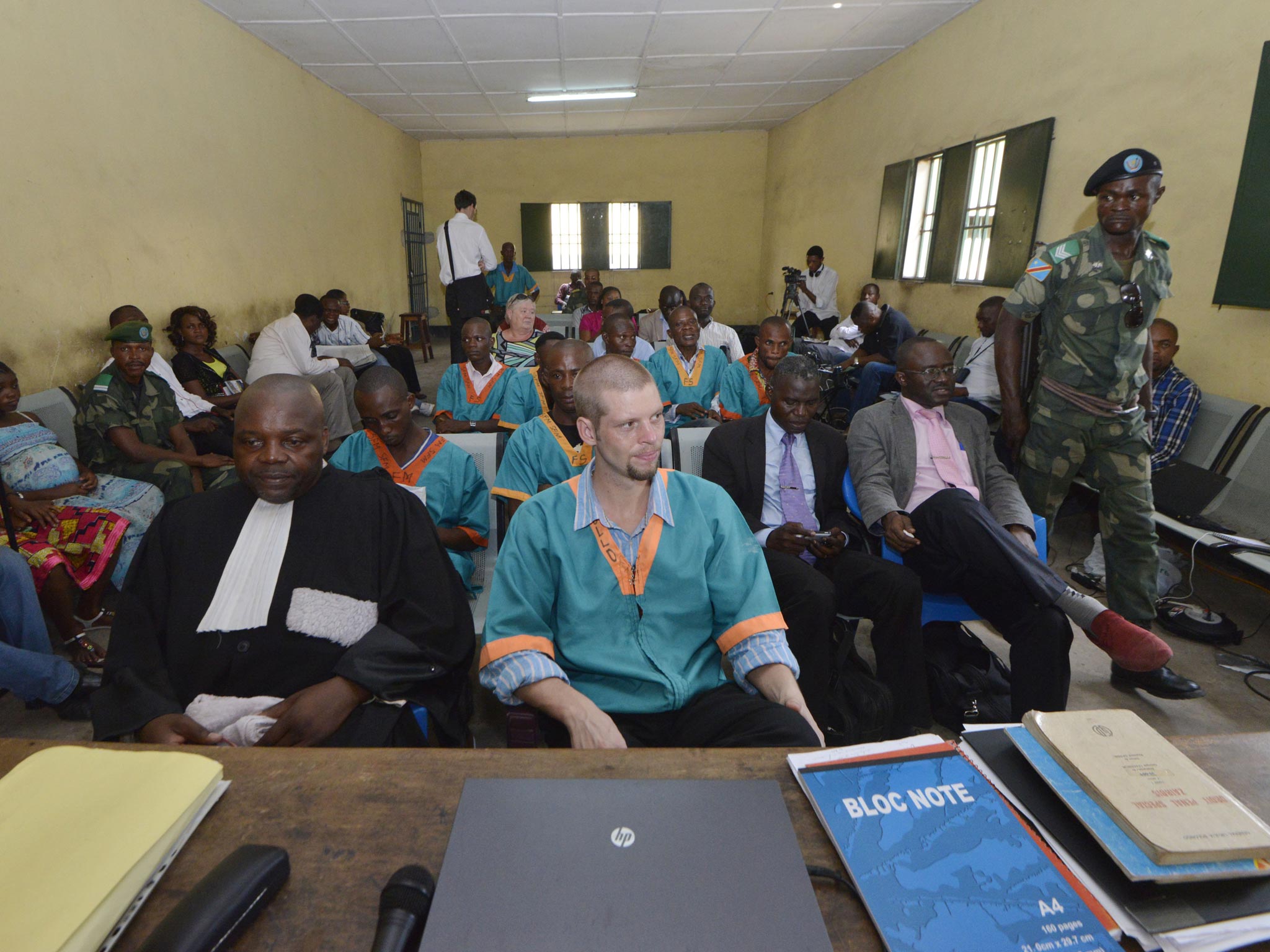 Norwegian Joshua French appears at his trial in Ndolo military prison in Kinshasa