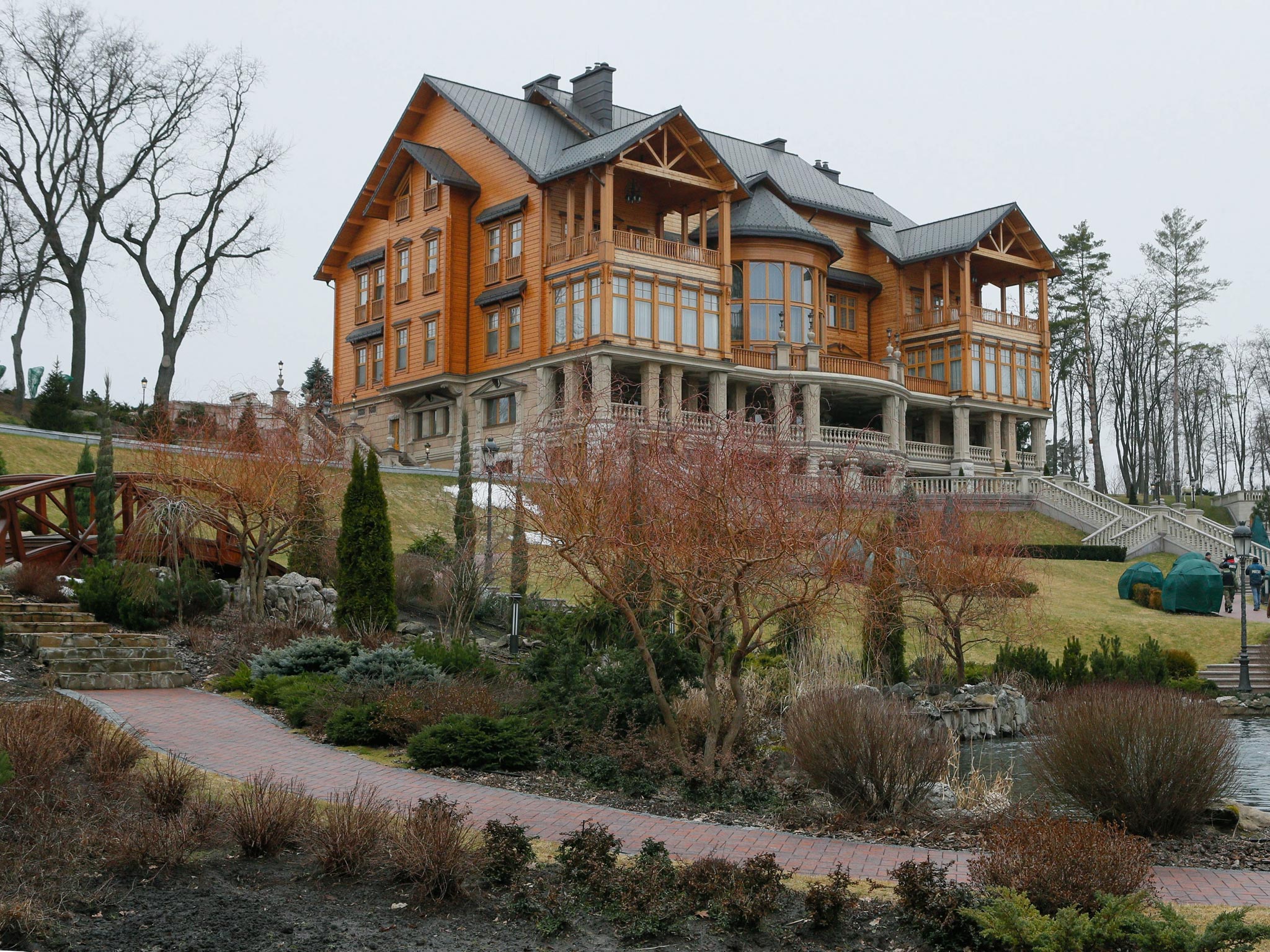 An exterior view of the main building in the residence of Ukrainian President Viktor Yanukovych