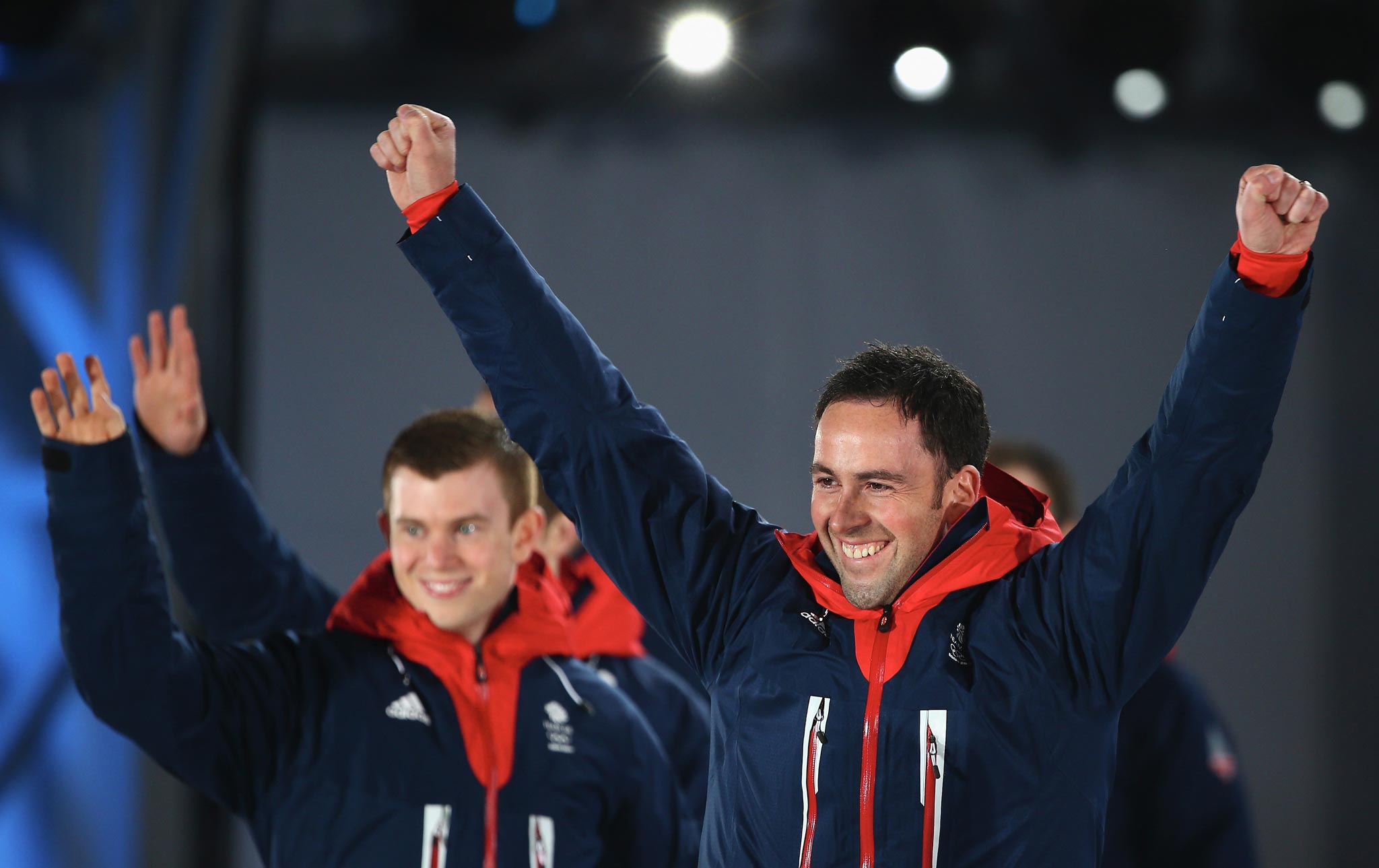Silver medalist David Murdoch of Great Britain celebrates during the medal ceremony for Men's Curling