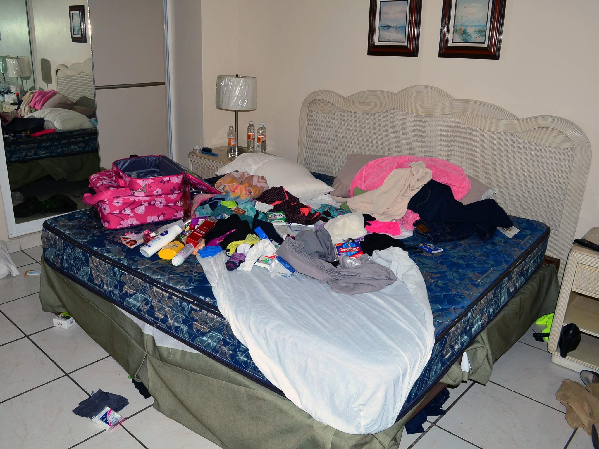 The bedroom of the apartment of the Miramar condominium in which Mexican drug trafficker Joaquin Guzman Loera aka "el Chapo Guzman" was arrested in