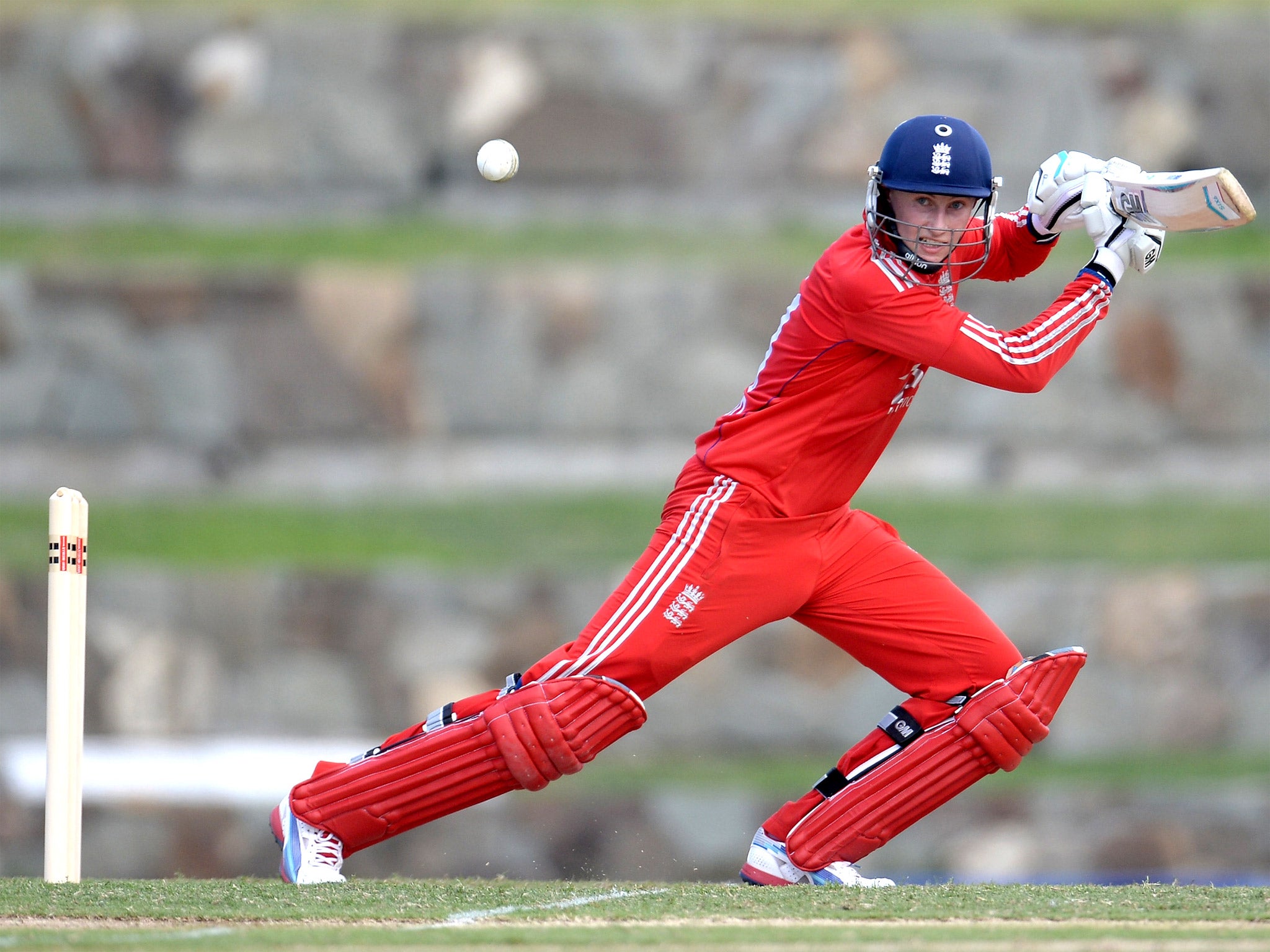 England’s Joe Root plays a shot on his way to a century in Antigua