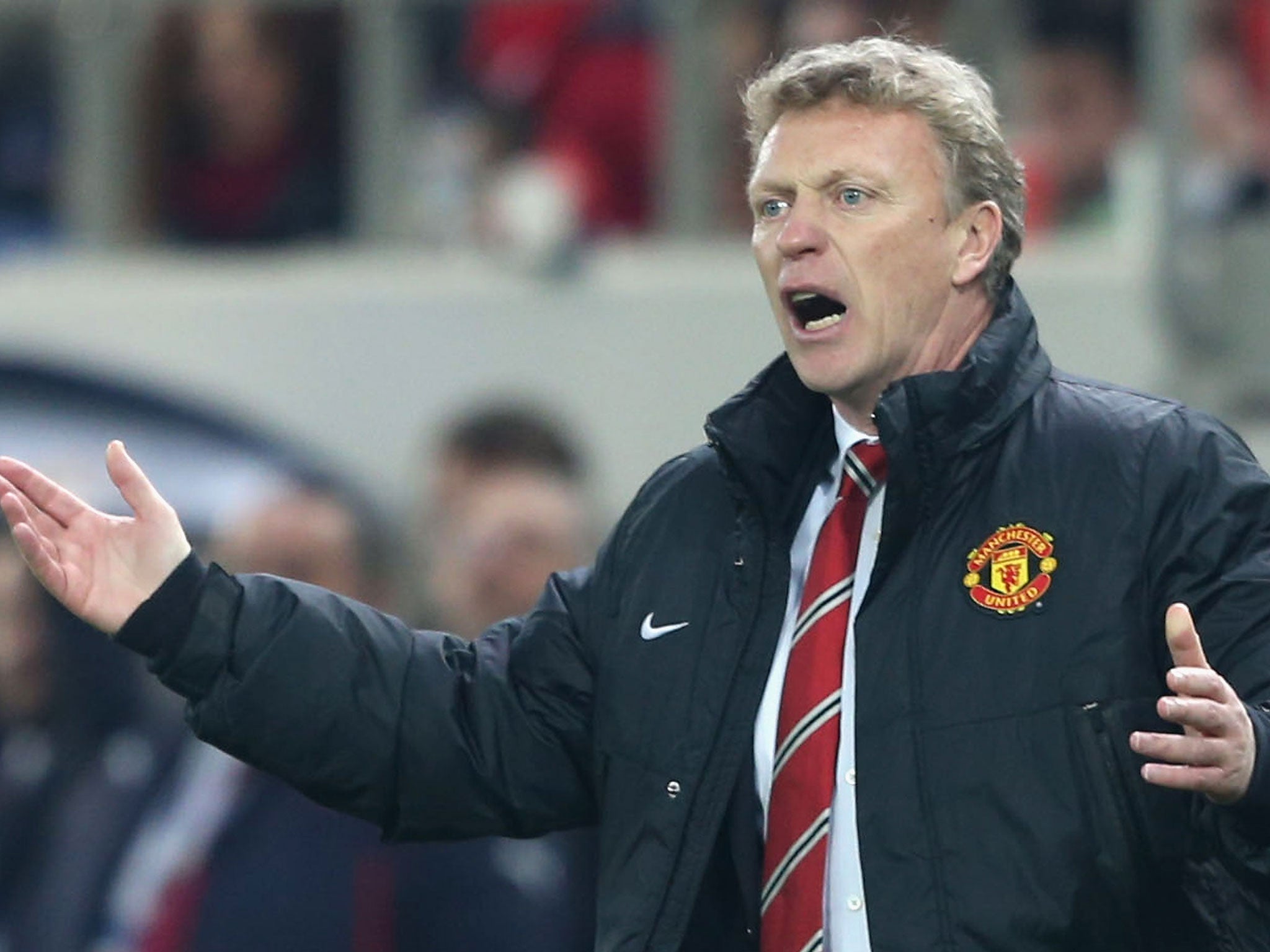 A frustrated David Moyes makes a gesture from the touchline on Wednesday night