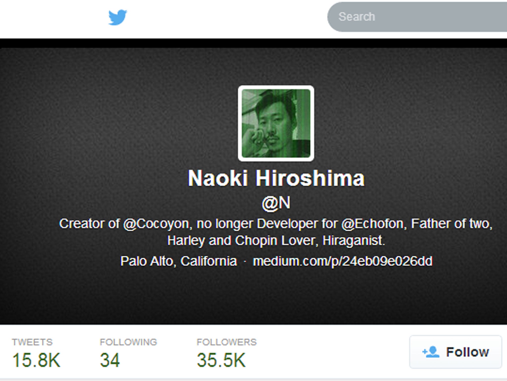 Naoki Hiroshima had his account,@N, stolen in January