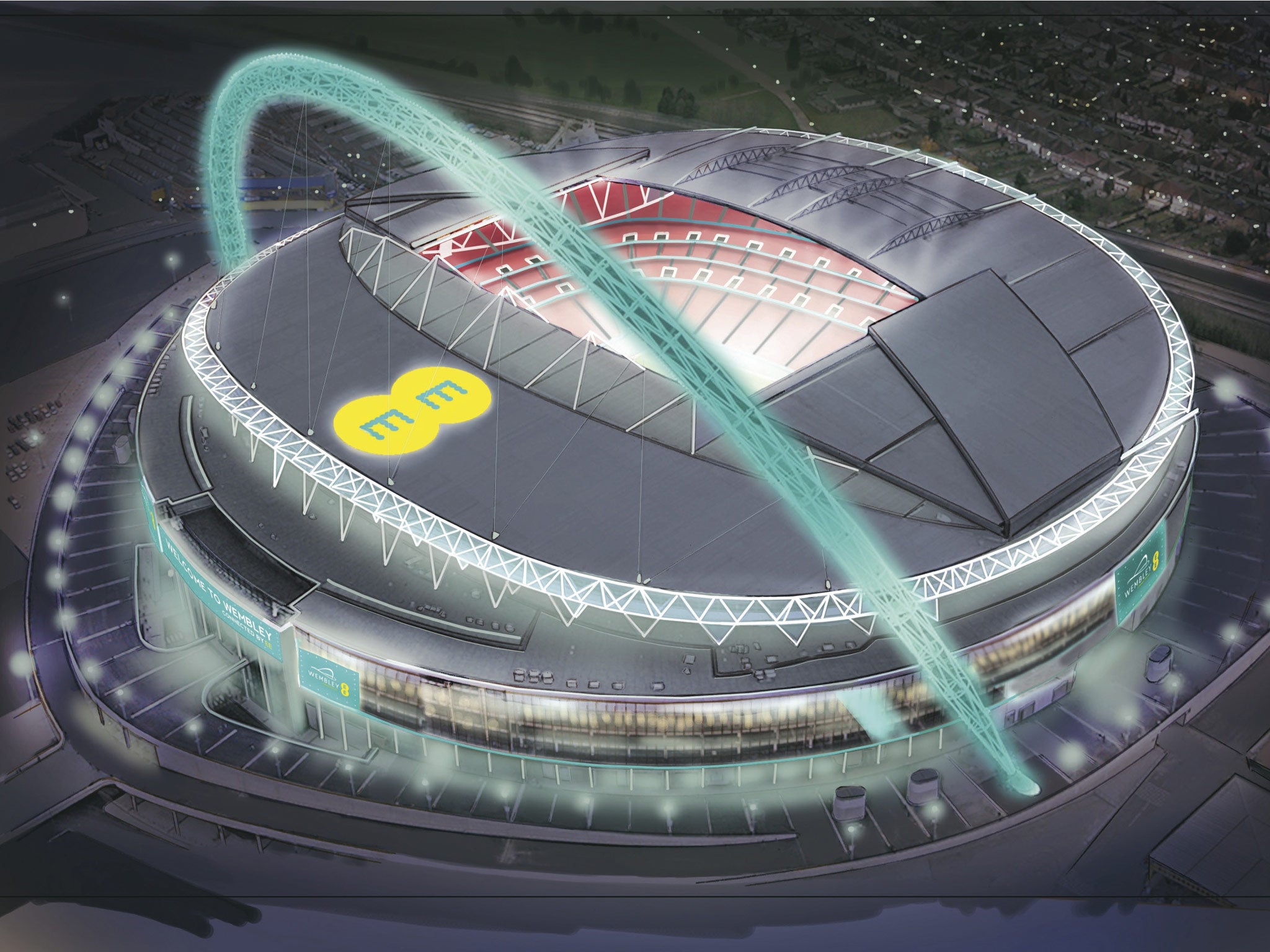 An artists impression of Wembley with the EE logo
