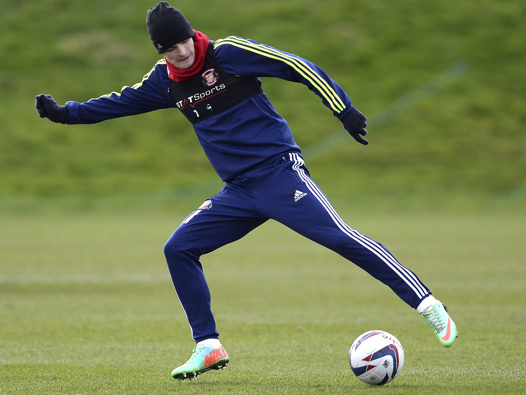 Adam Johnson controls the ball during a training session with Sunderland