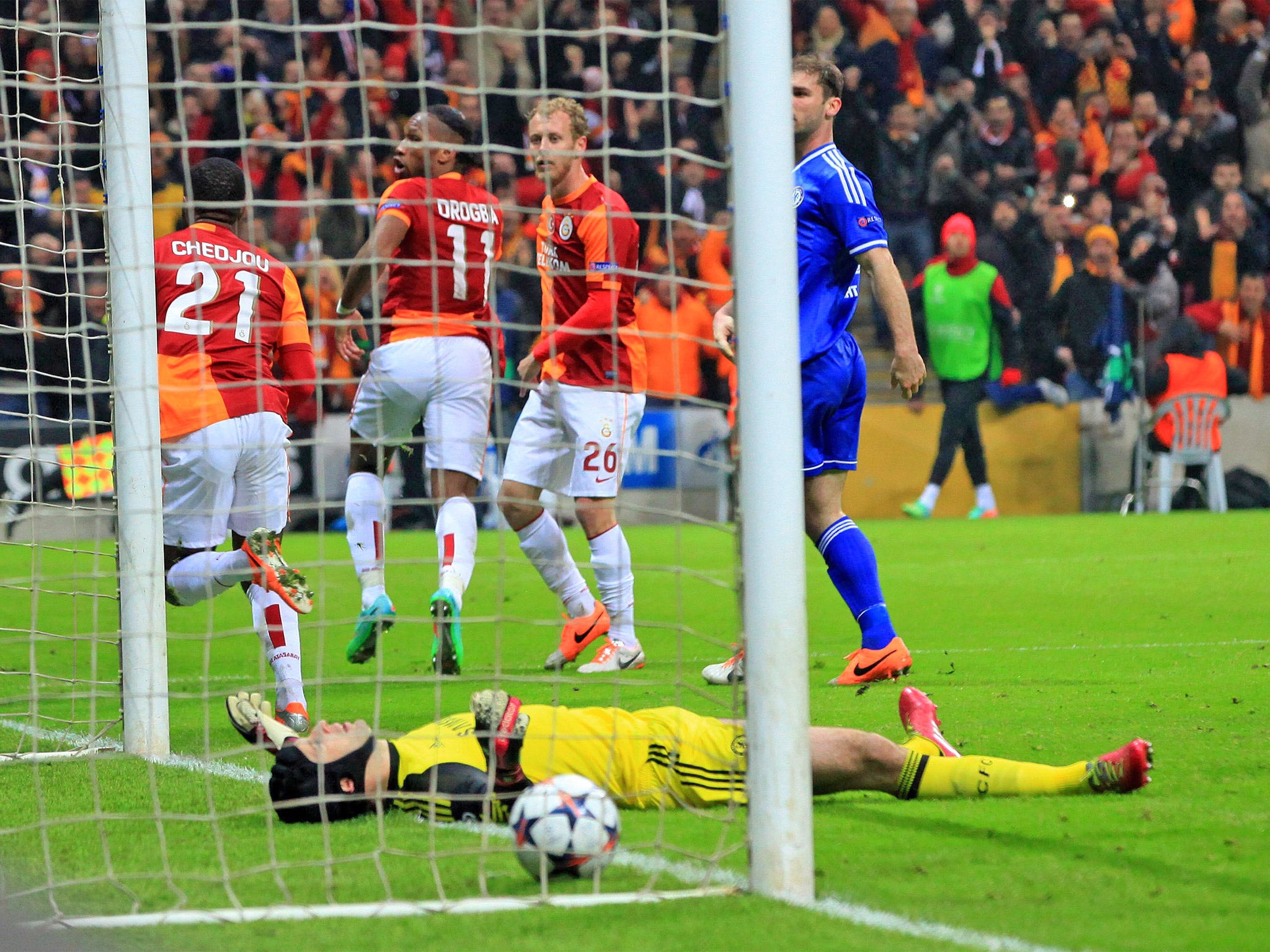 Petr Cech is flattened by Chedjou's equaliser (Getty)