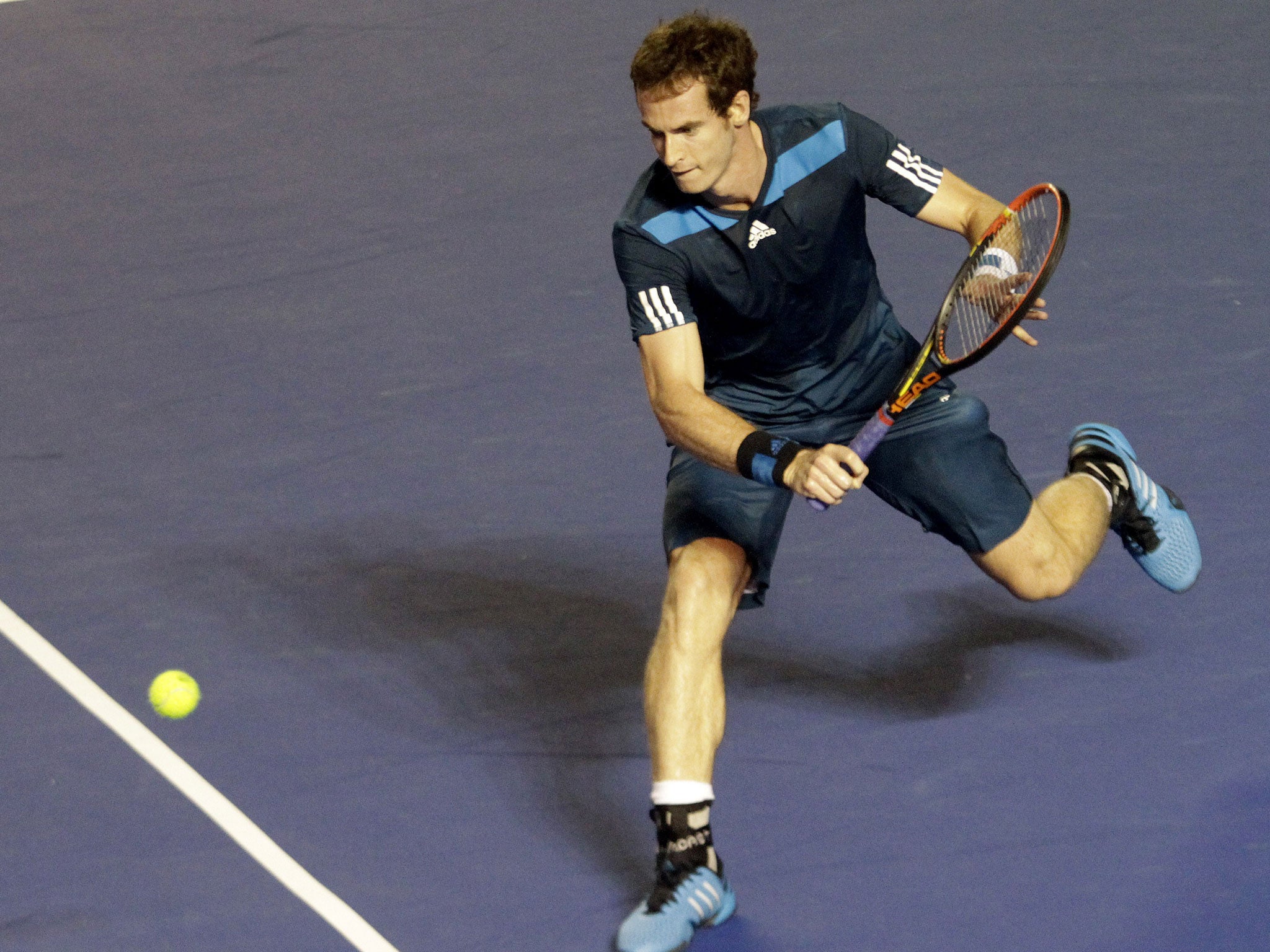 Andy Murray plays a backhand during his victory at the Mexico Open