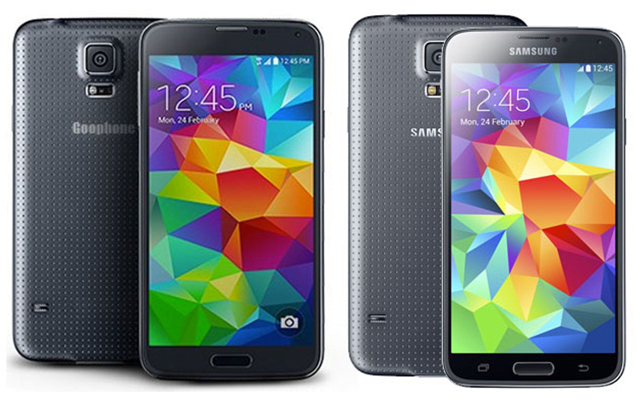 The Goophone S5 on the left, and the real deal Galaxy S5 on the right