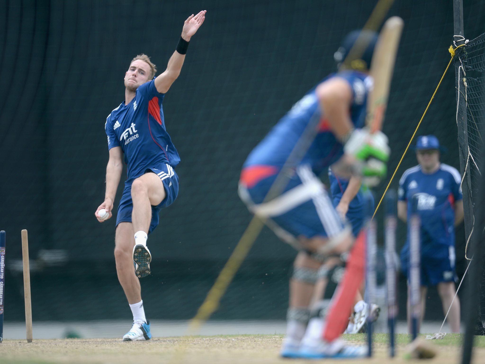 Stuart Broad in the nets yesterday