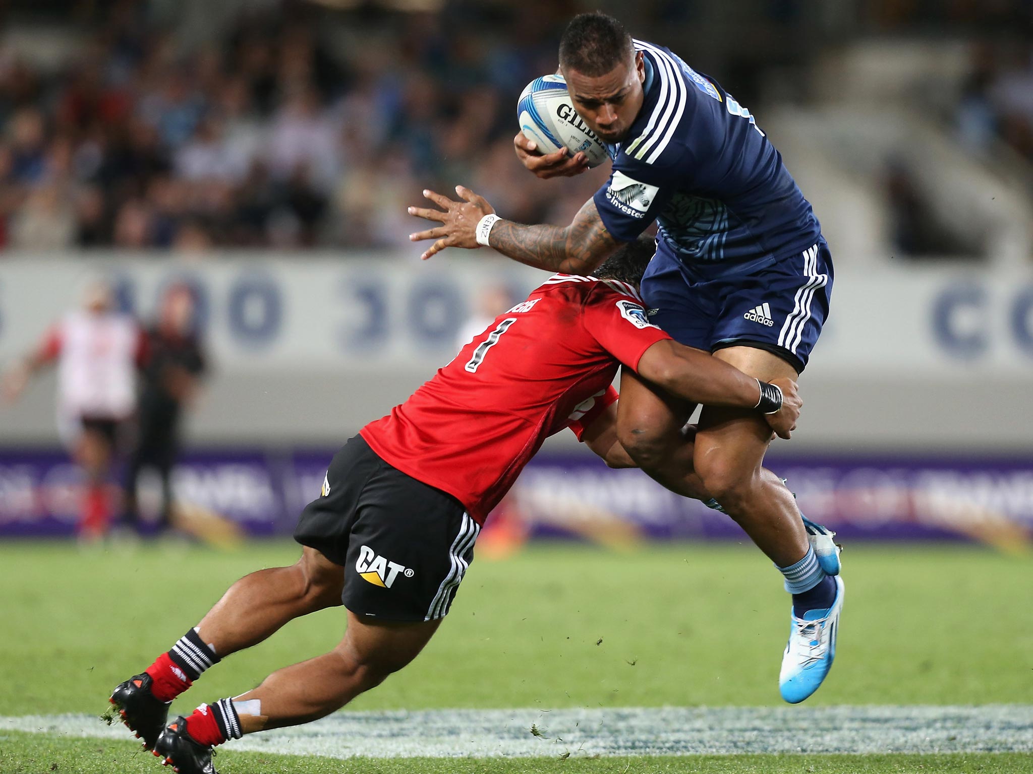 Frank Halai of the Auckland Blues got on the scoresheet in the victory over the Crusaders