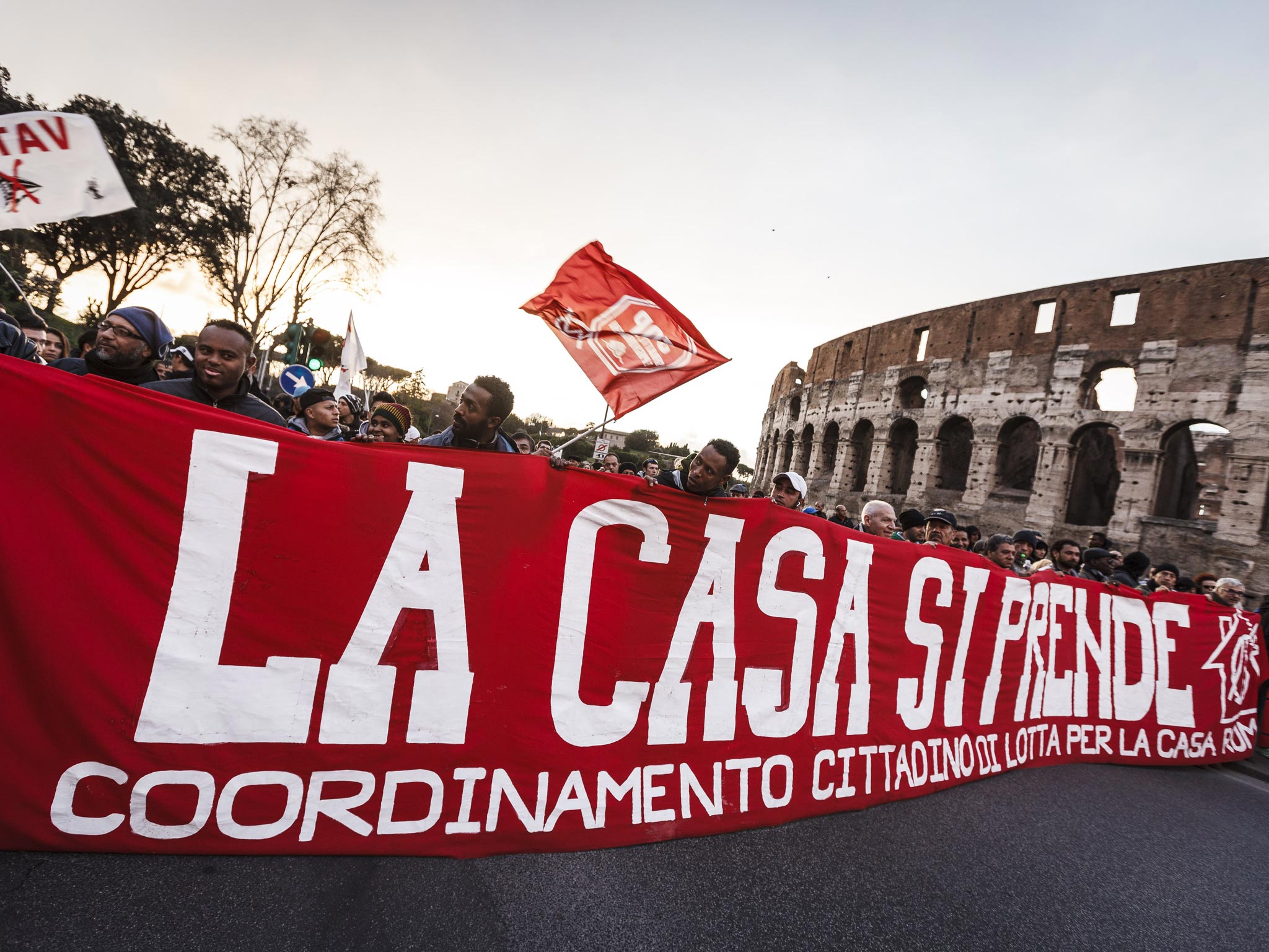 Activists from the movement ‘Housing Rights’ demonstrate in Rome for better housing conditions