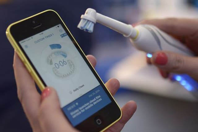 A mobile-connected toothbrush on show in Barcelona