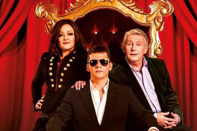 I Can't Sing! stars former EastEnders actor Nigel Harman (centre) as a character inspired by Simon Cowell