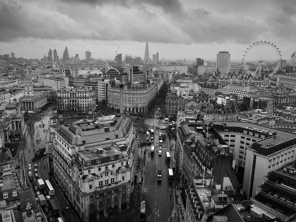 A general view of the London Skyline on a wet day on February 6, 2014 in London, England.