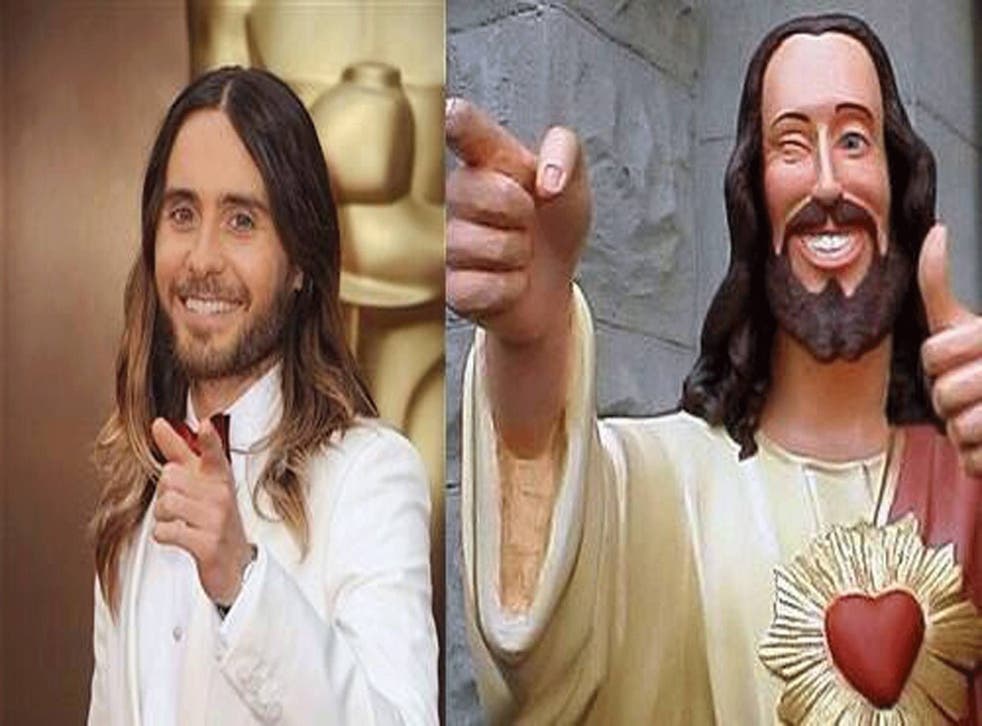 Jared Leto and a statue of Jesus flash winning smiles