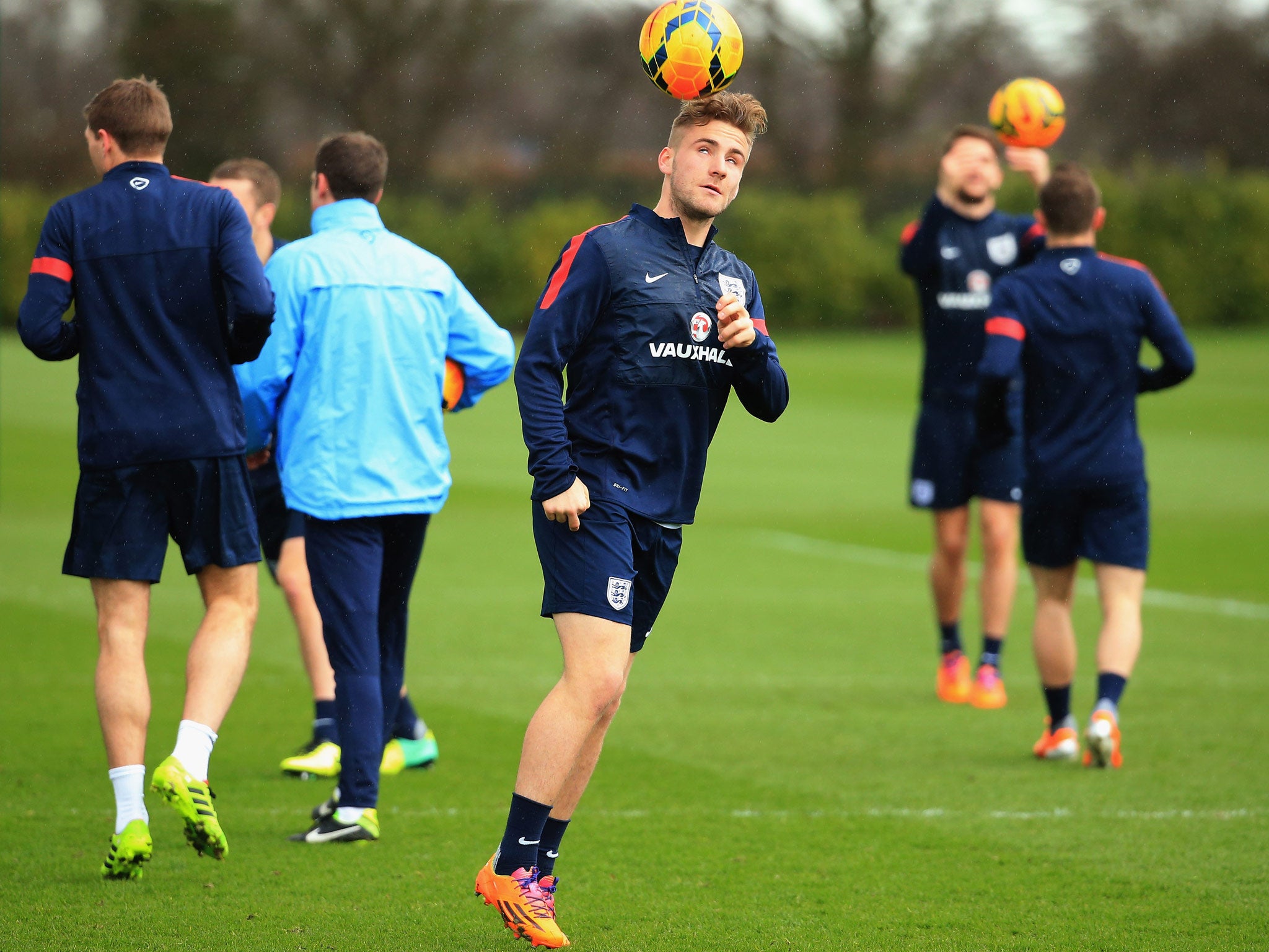 Luke Shaw pictured training with England