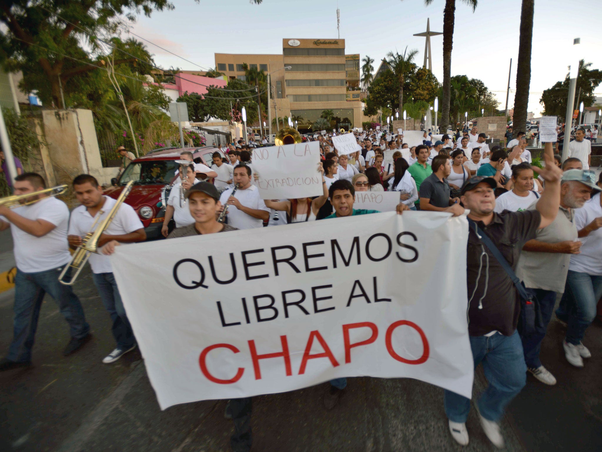 People protest in support of Mexican drug kingpin Joaquin Guzman Loera, aka 'el Chapo Guzman' at Culiacan, Sinaloa State, Mexico.
