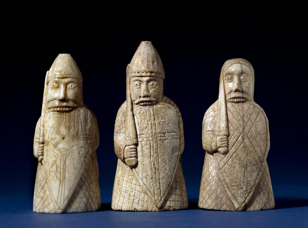 Figures of berserkers made from walrus ivory