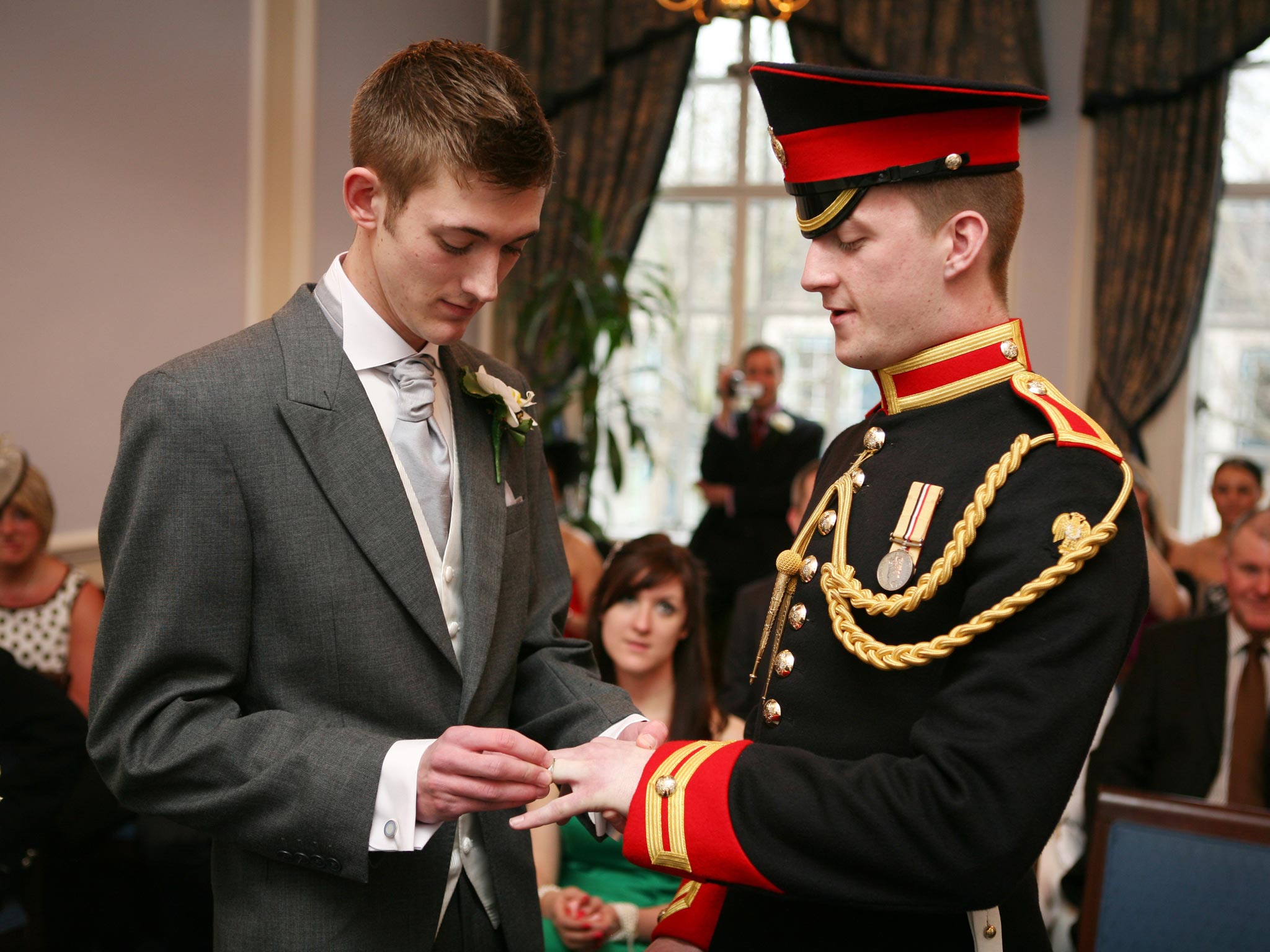 James Wharton, right, and Thom McCaffrey at their civil partnership ceremony in 2010
