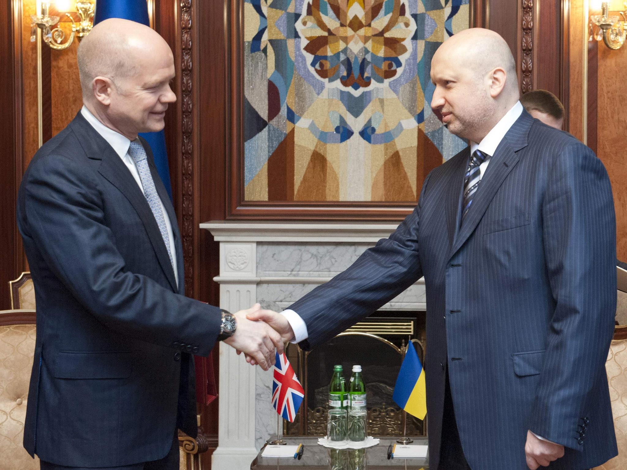 Ukraine's acting President Oleksander Turchinov meets with British Foreign Secretary William Hague in Kiev