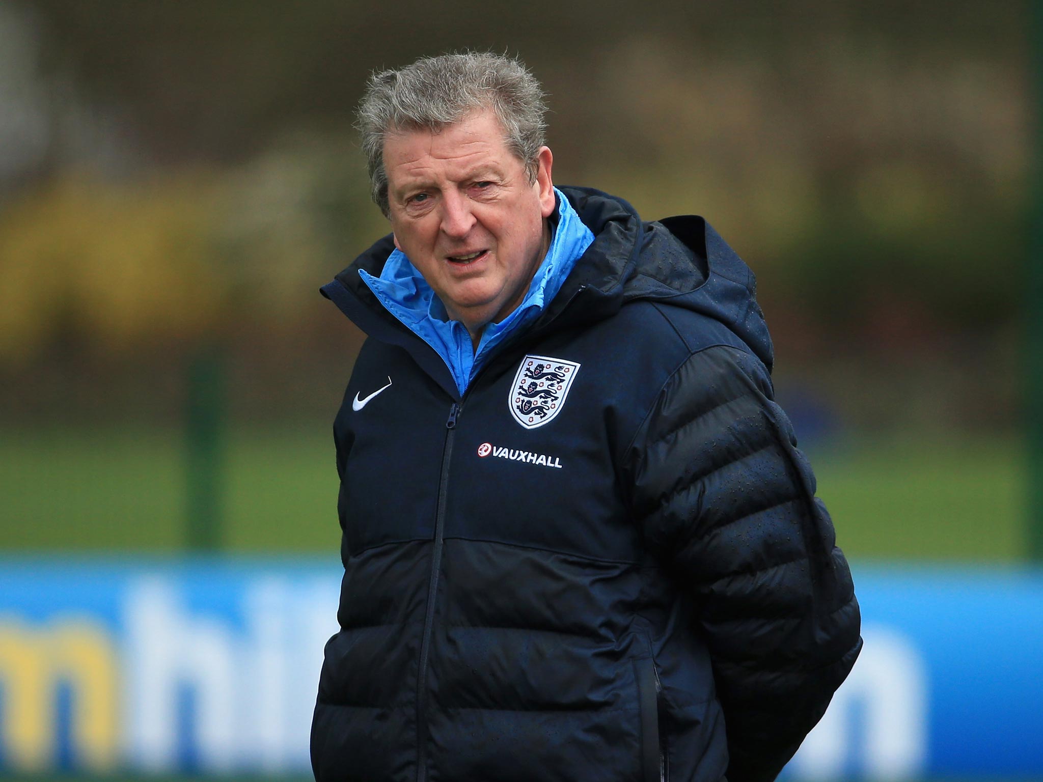 Roy Hodgson takes training for England last week