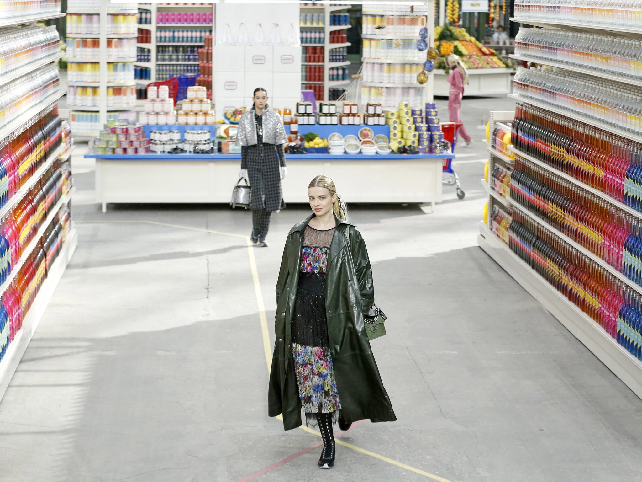 A model presents a creation from the Fall/Winter 2014/15 Ready to Wear Collection by Karl Lagerfeld for Chanel