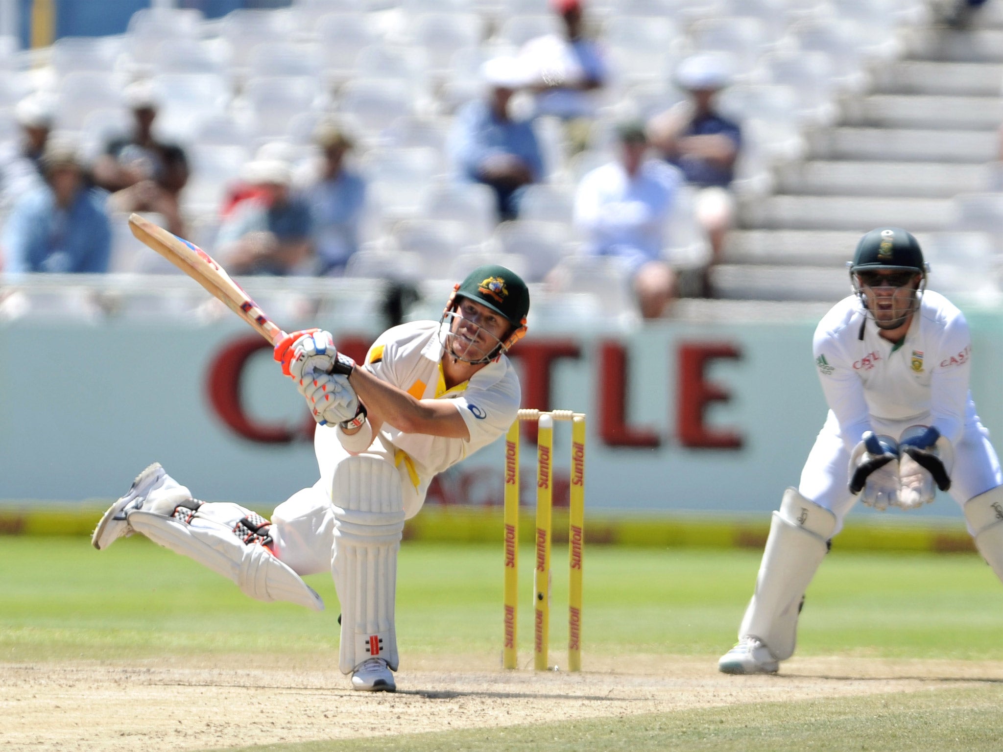 David Warner hit 145 yesterday, his second century of the match, as Australia set a huge target of 511