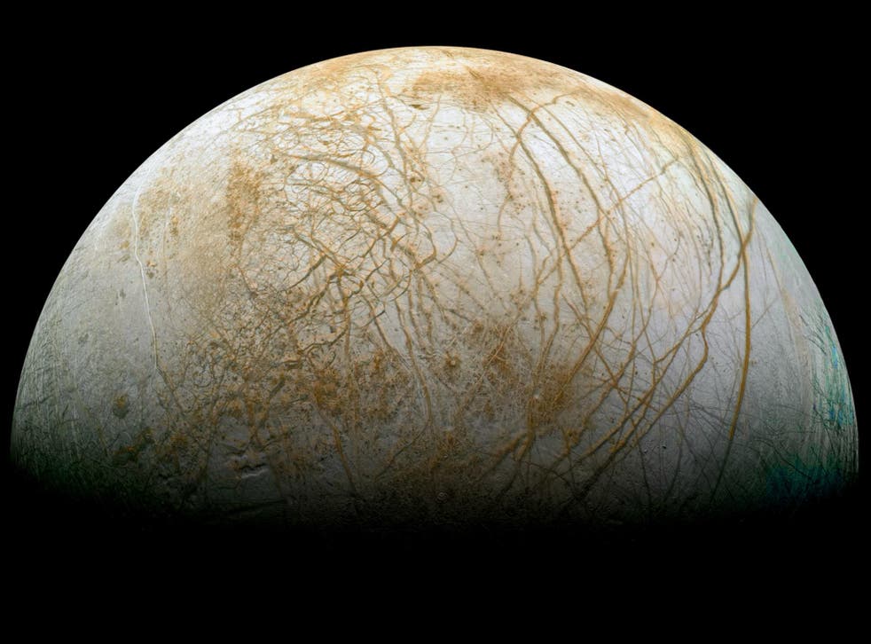 The icy surface of Europa is covered in streaks and cracks but is still one of the smoothest in the solar system.