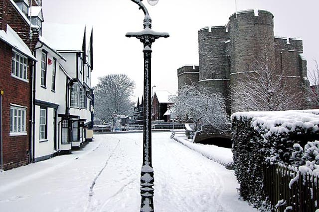 Canterbury Westgate towers in the snow