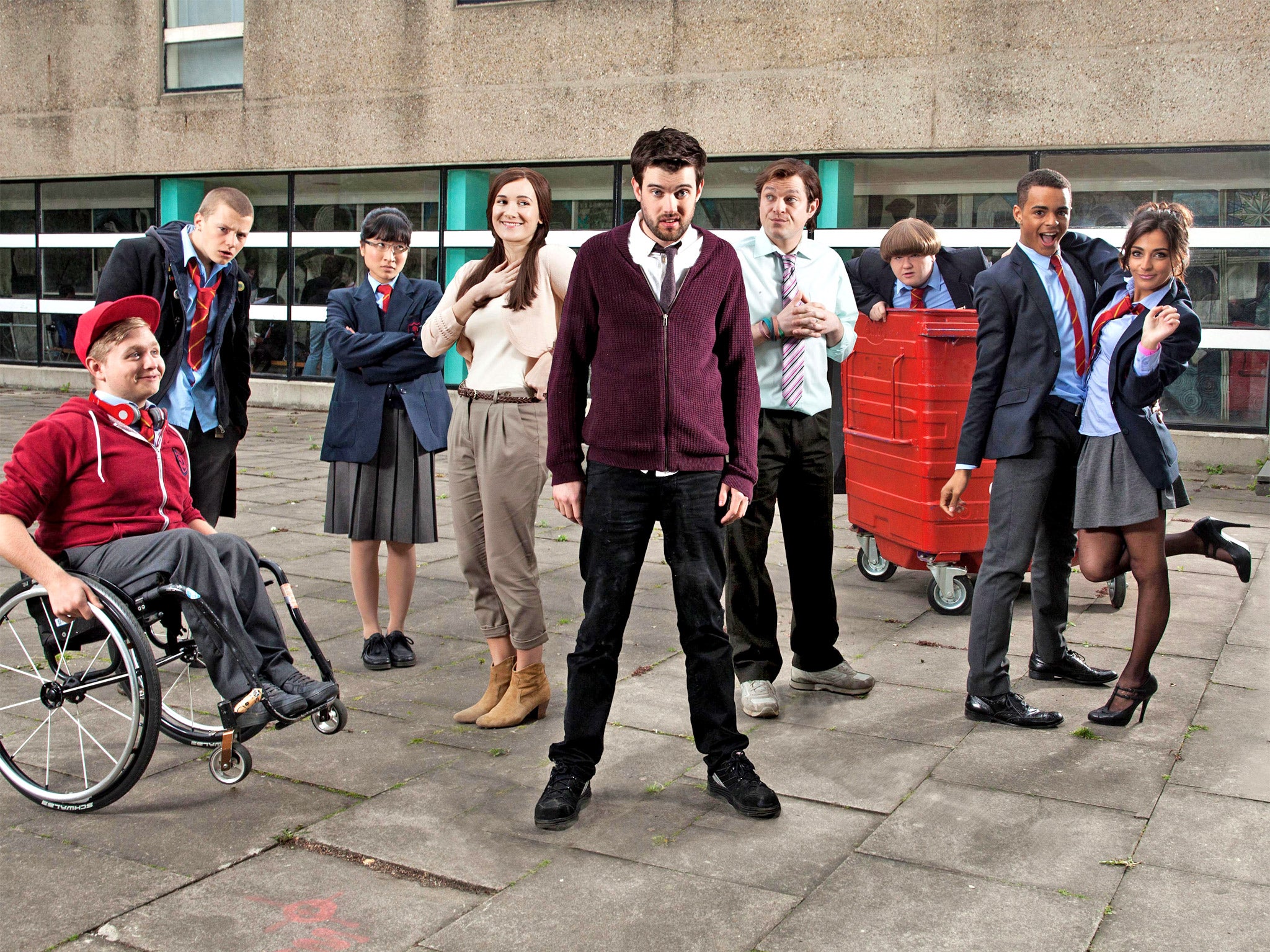 Comedian Jack Whitehall (centre) in BBC3's 'Bad Education'