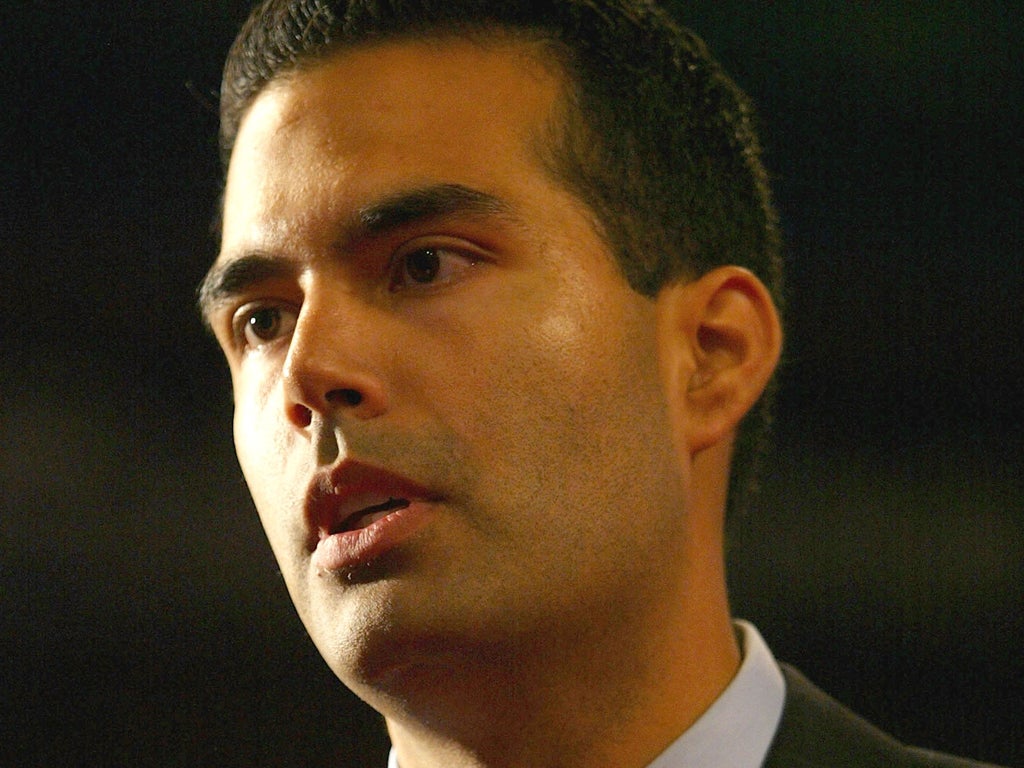 George P. Bush, the nephew of U.S. President George W. Bush, speaks to the media on the floor of the Republican National Convention (RNC) at Madison Square Garden August 31, 2004 in New York City.