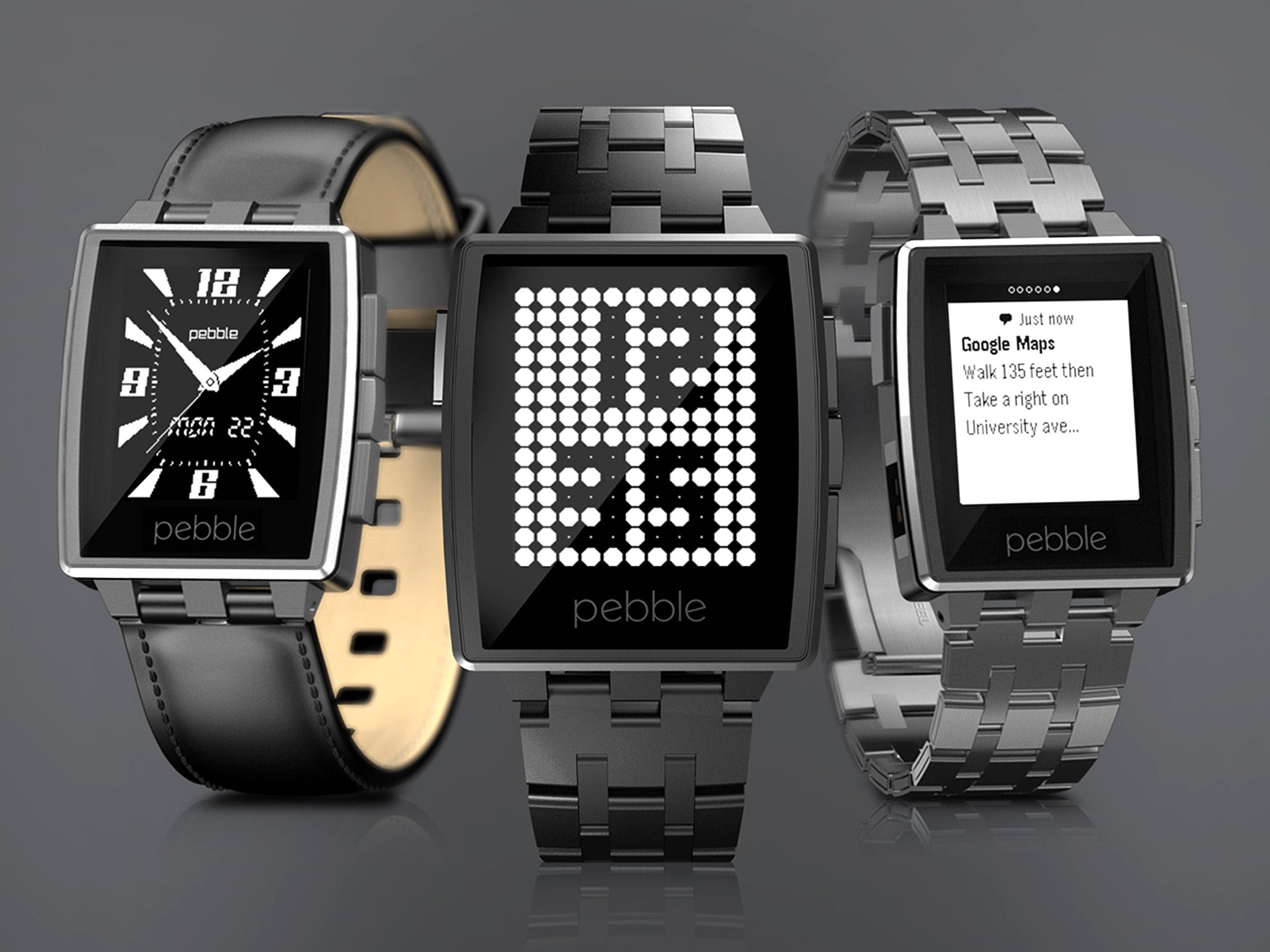 The Pebble Steel smartwatch synchronises with your phone